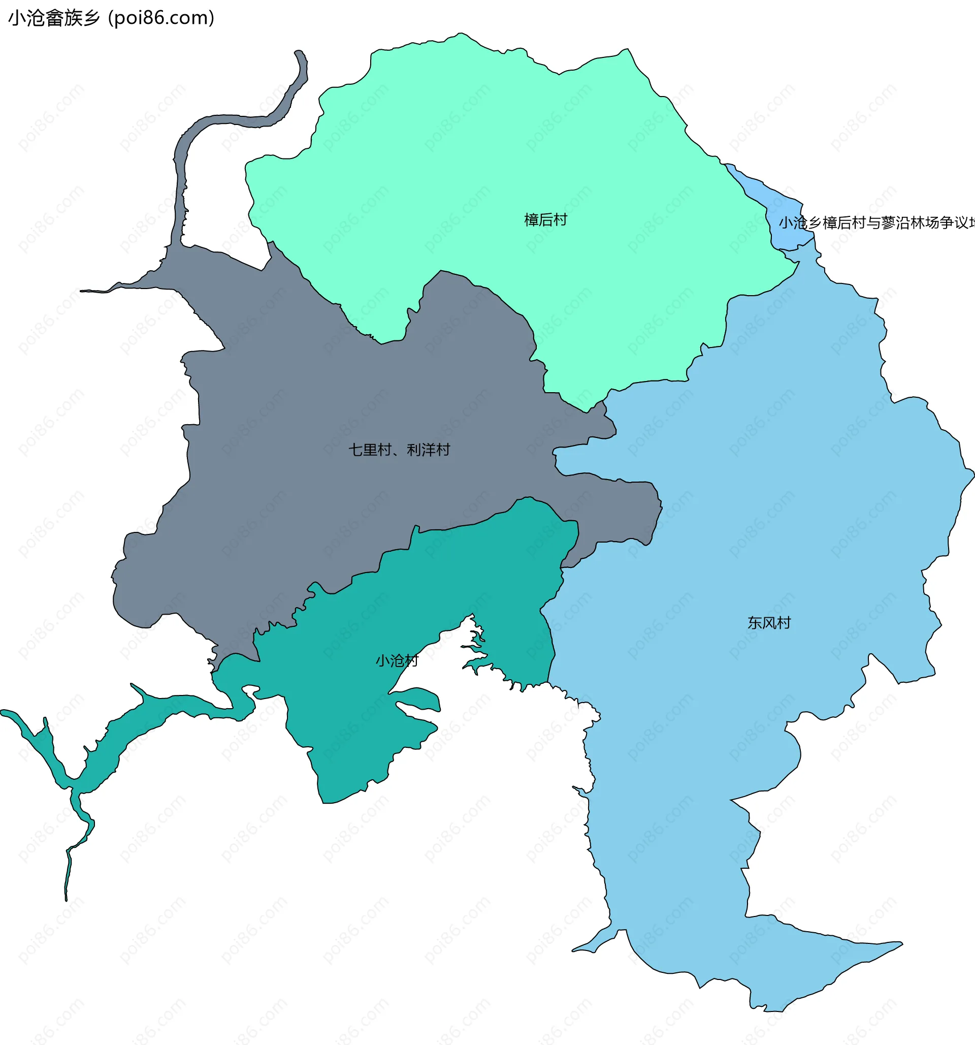 小沧畲族乡边界地图(五级行政区划)
