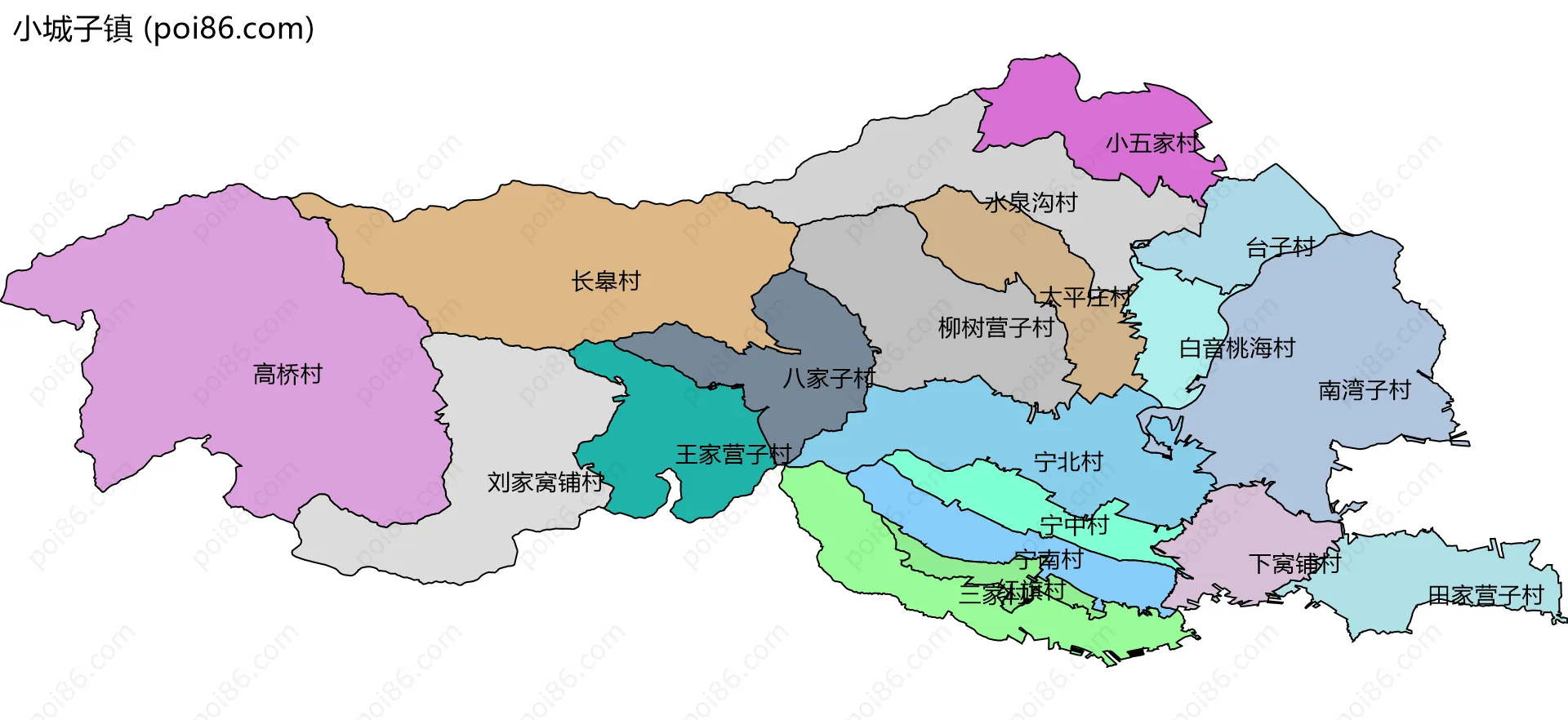 小城子镇边界地图(五级行政区划)