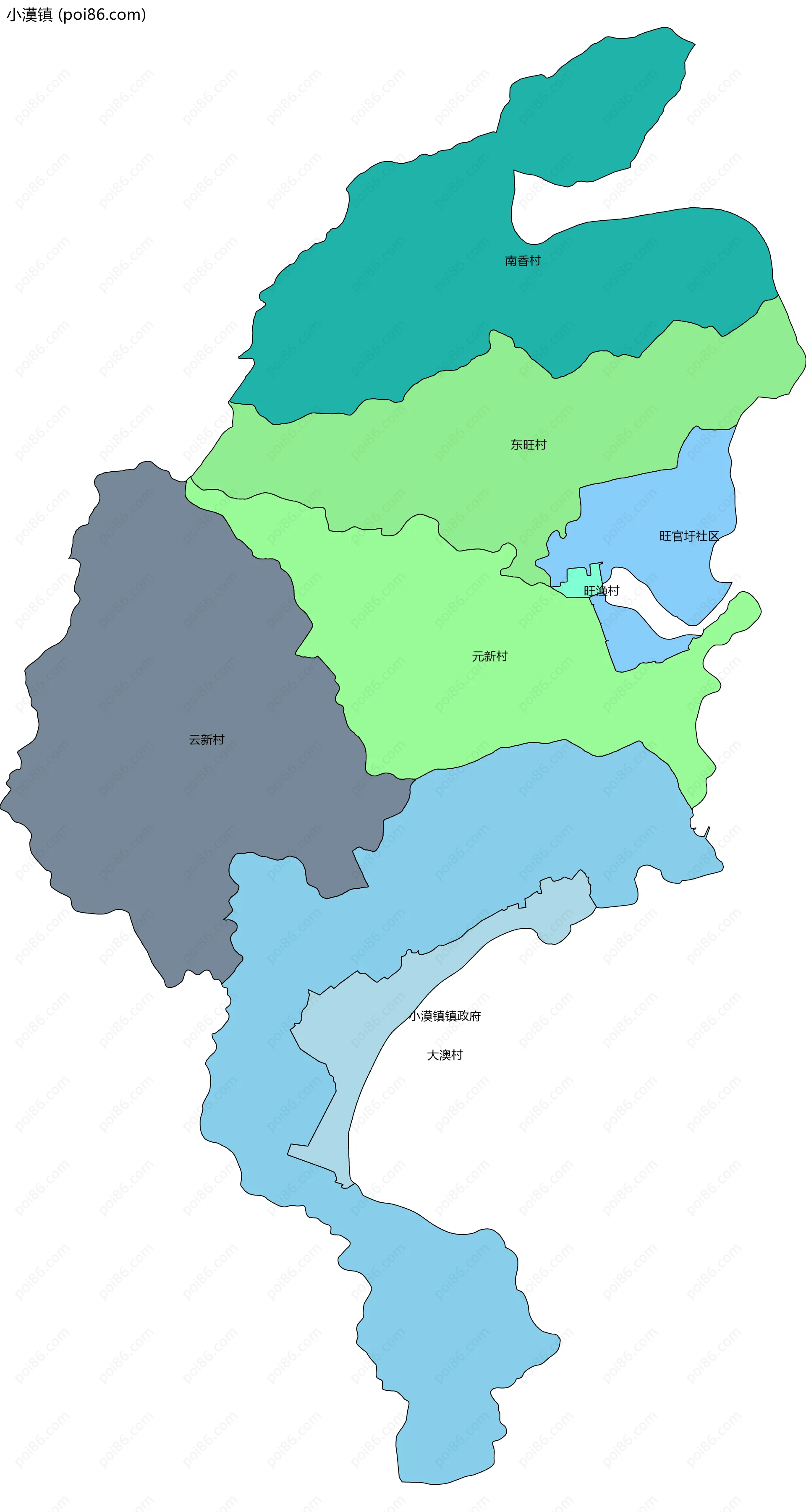 小漠镇边界地图(五级行政区划)