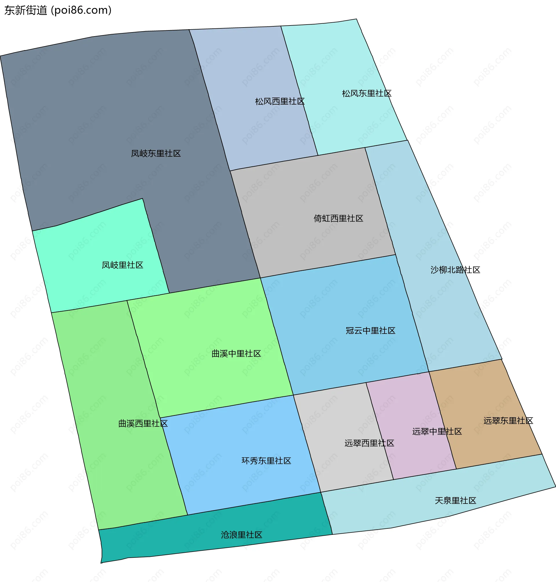 东新街道边界地图(五级行政区划)