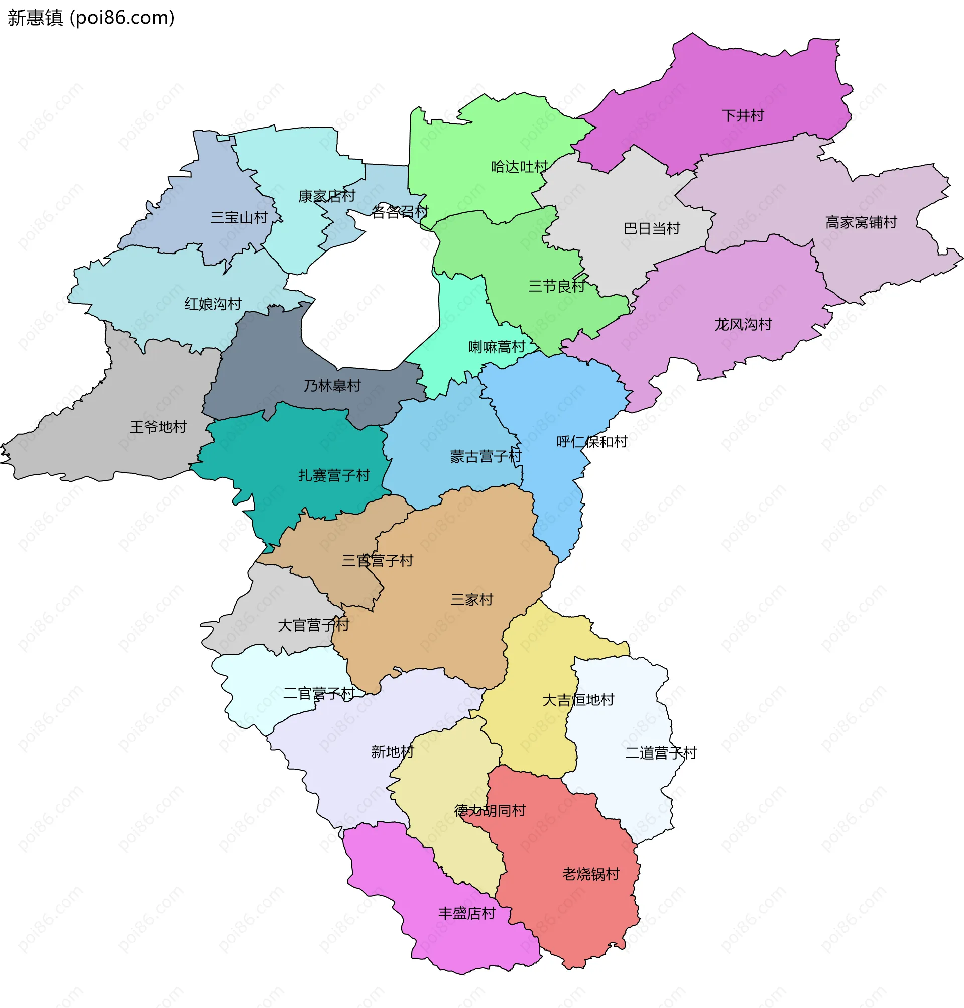 新惠镇边界地图(五级行政区划)