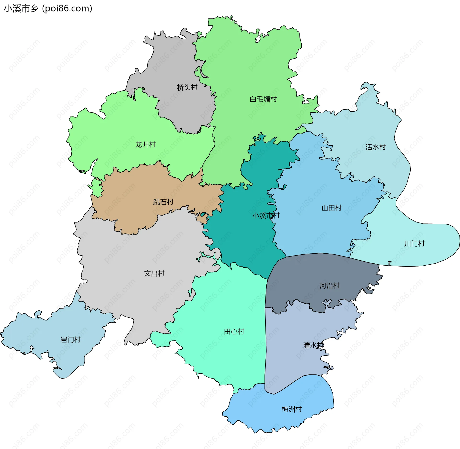 小溪市乡边界地图(五级行政区划)