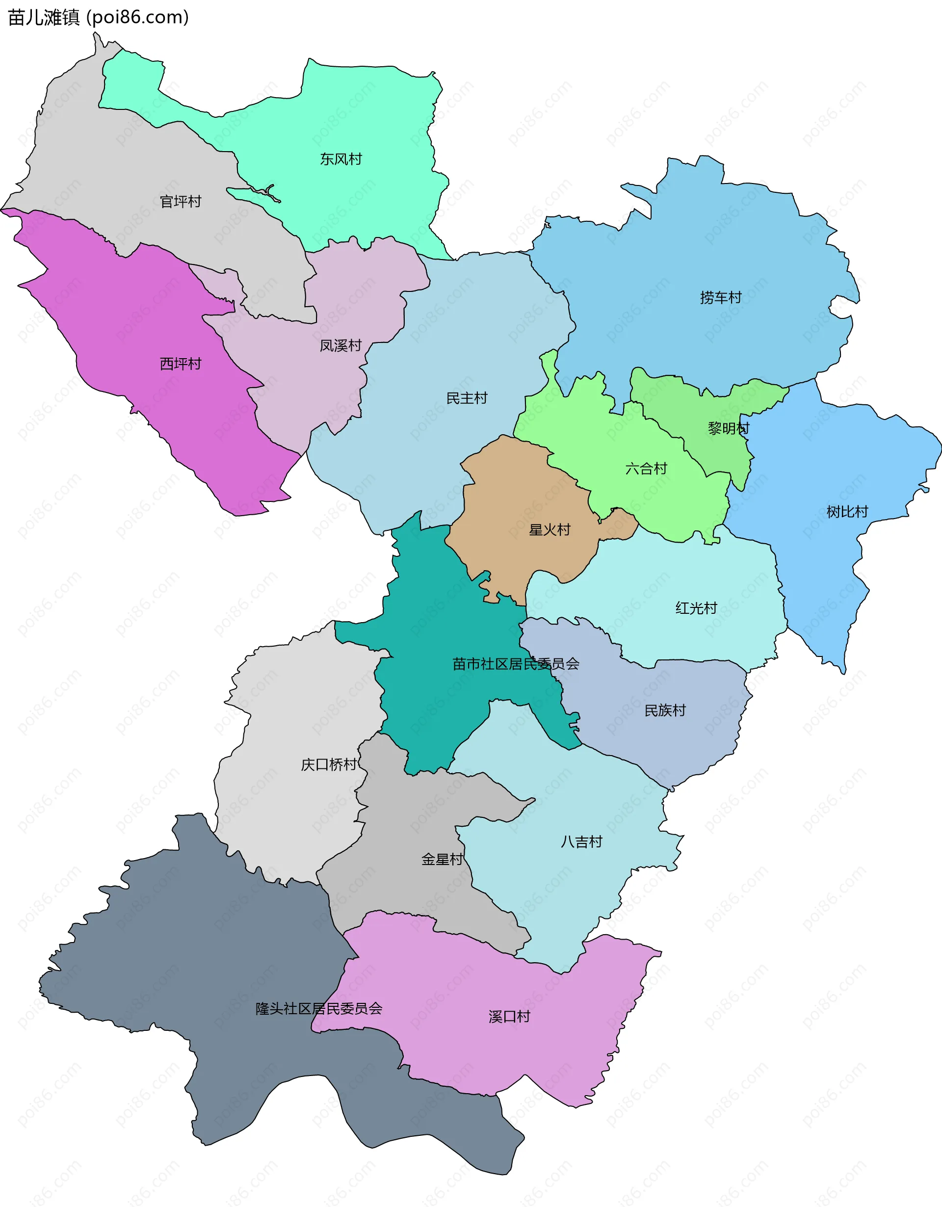 苗儿滩镇边界地图(五级行政区划)