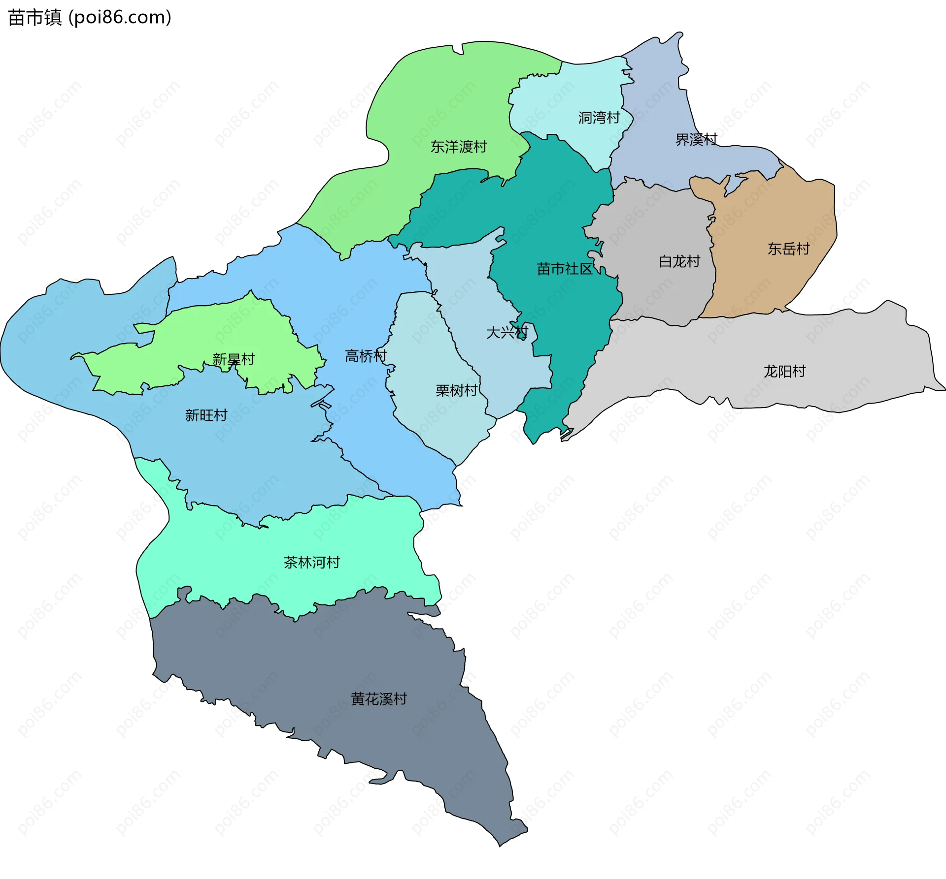 苗市镇边界地图(五级行政区划)