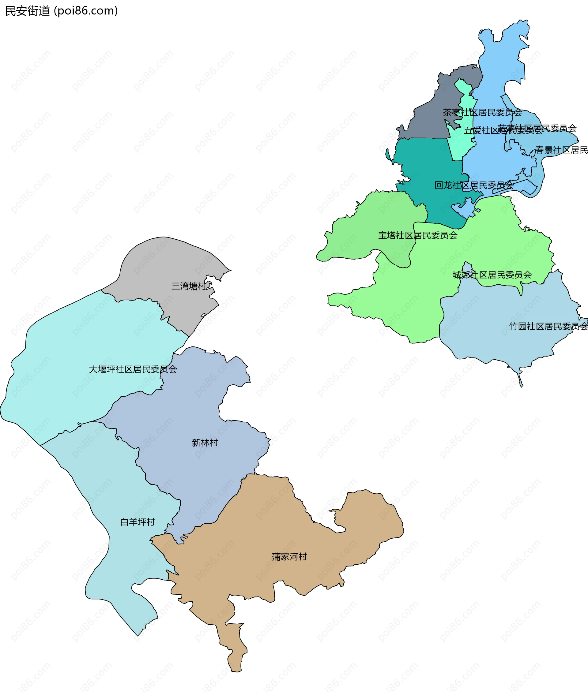 民安街道边界地图(五级行政区划)