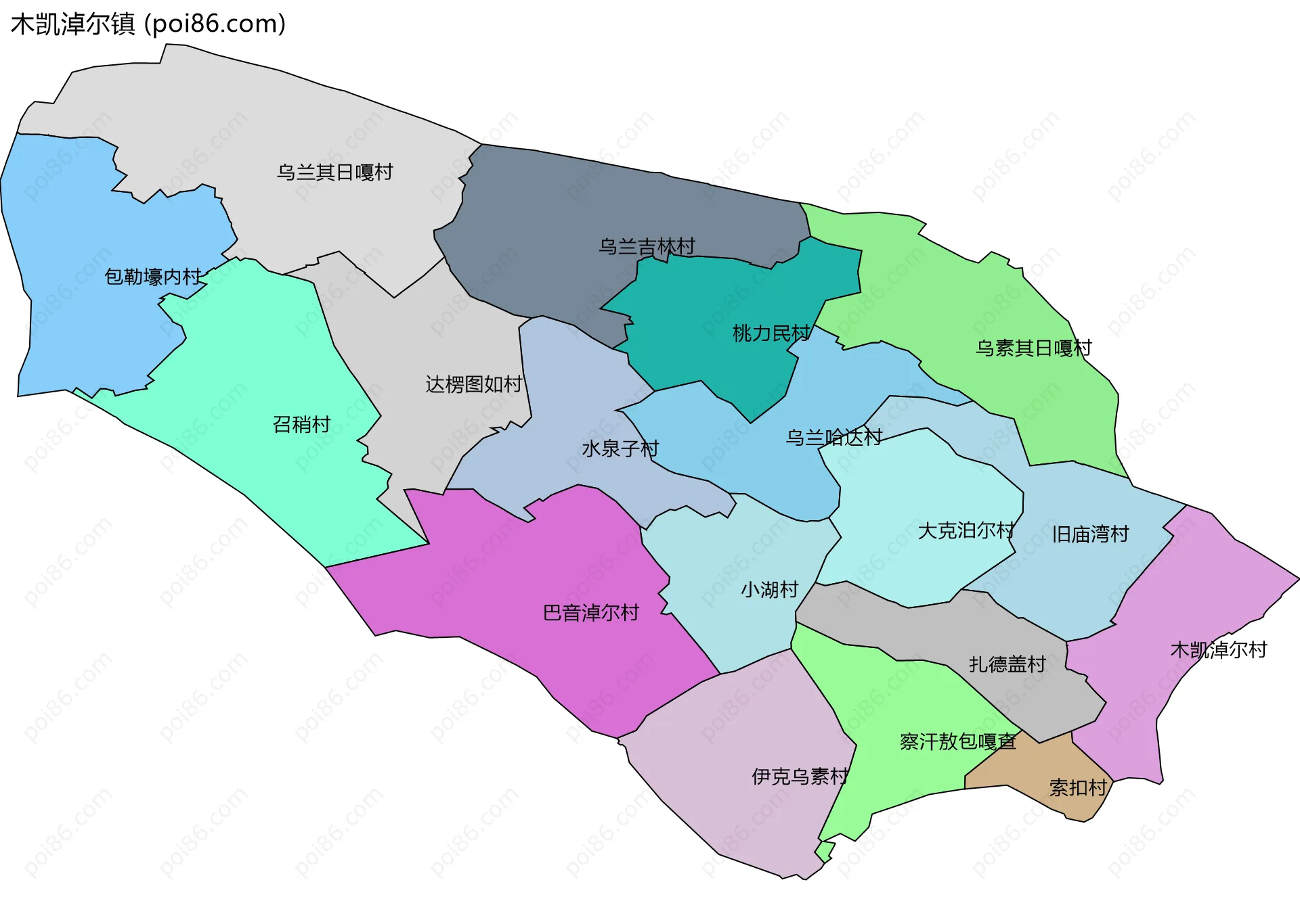 木凯淖尔镇边界地图(五级行政区划)