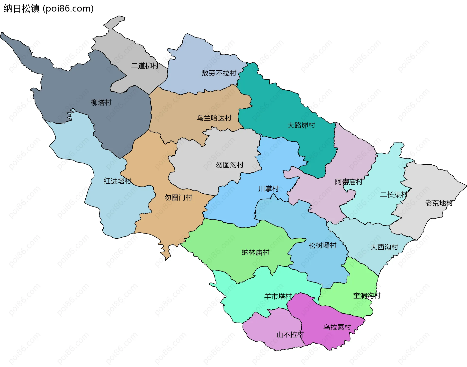 纳日松镇边界地图(五级行政区划)