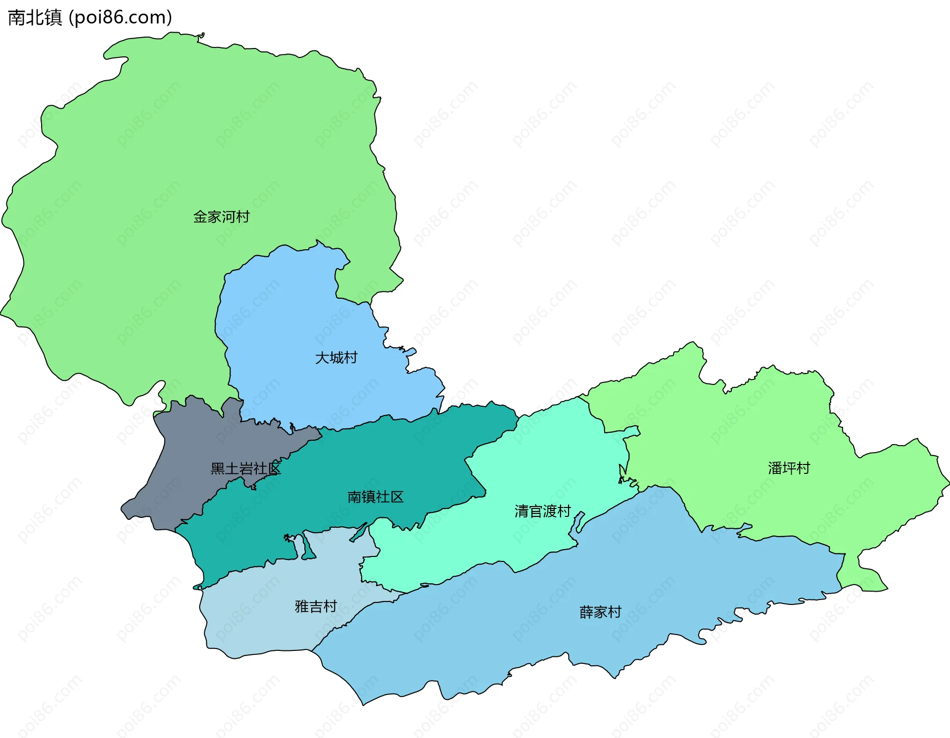 南北镇边界地图(五级行政区划)