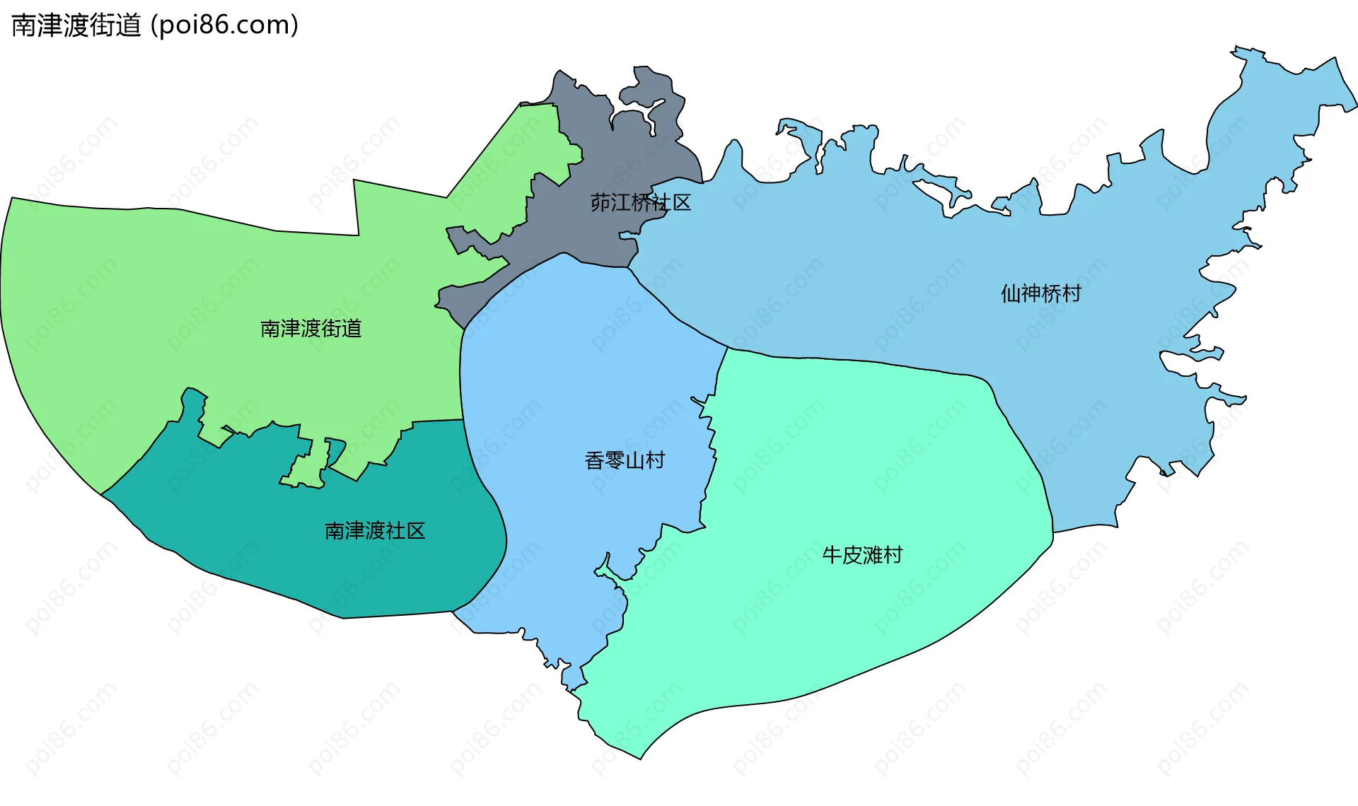 南津渡街道边界地图(五级行政区划)