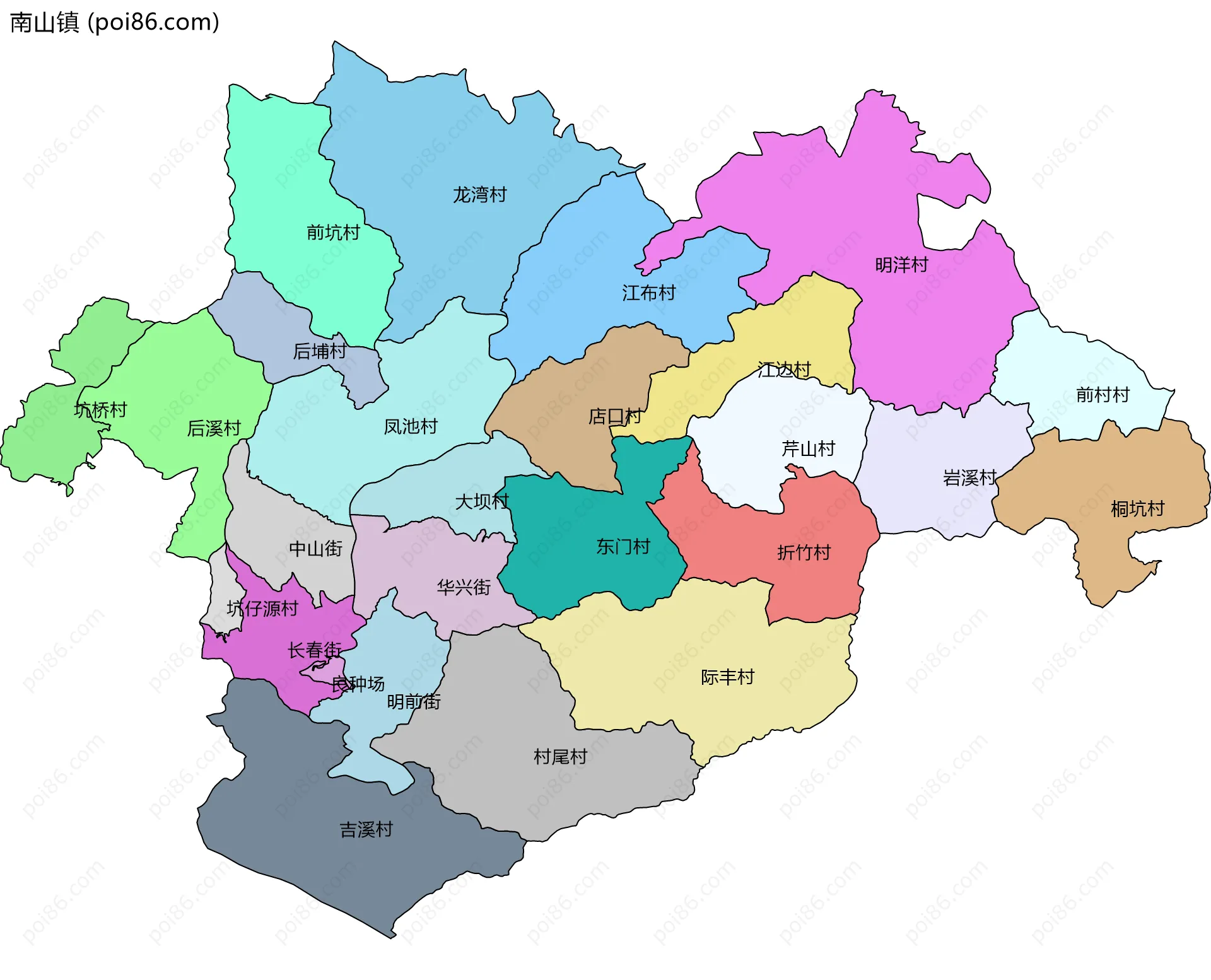 南山镇边界地图(五级行政区划)
