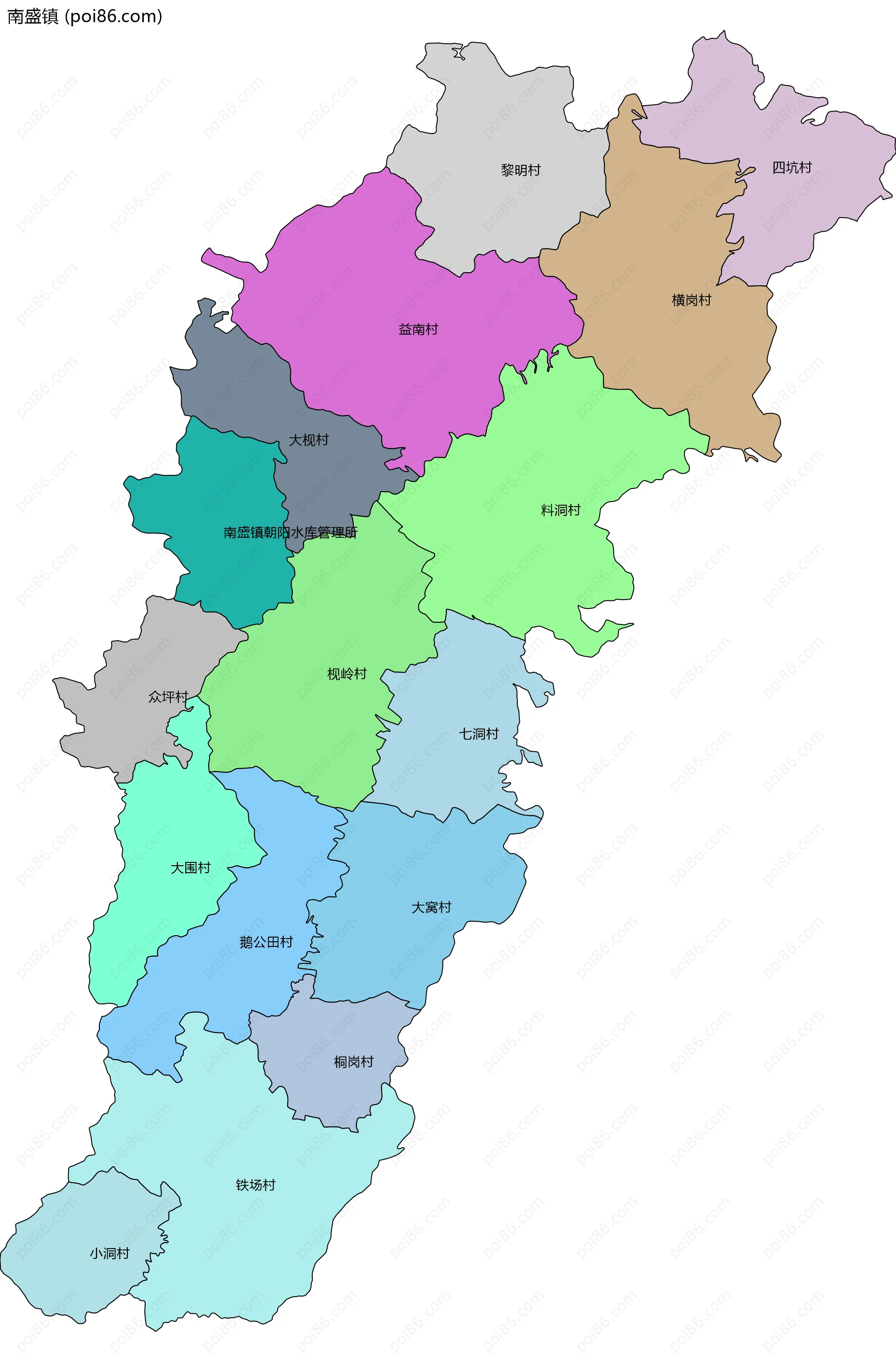 南盛镇边界地图(五级行政区划)