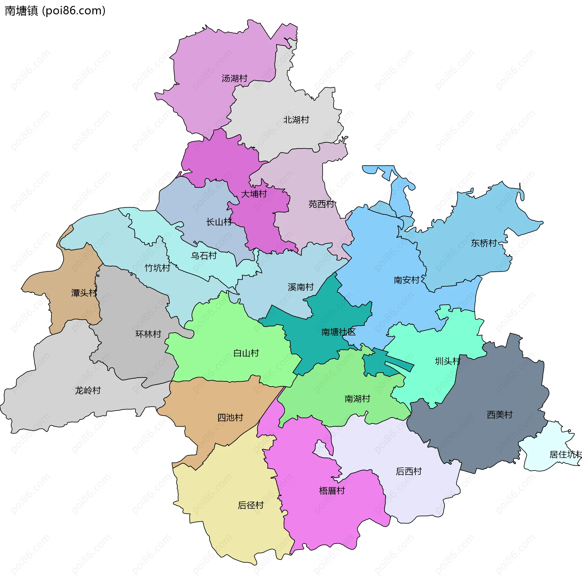 南塘镇边界地图(五级行政区划)