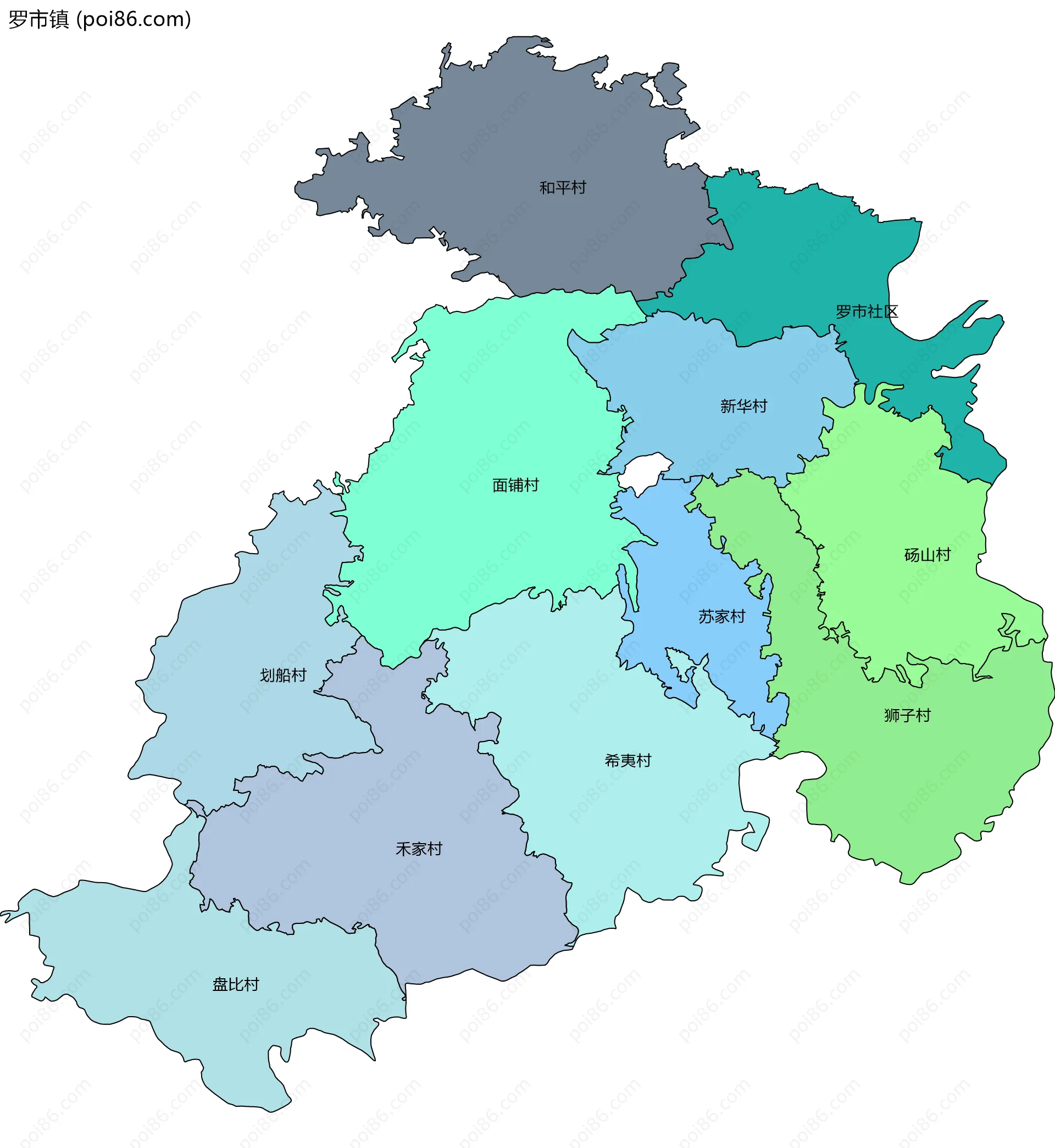 罗市镇边界地图(五级行政区划)