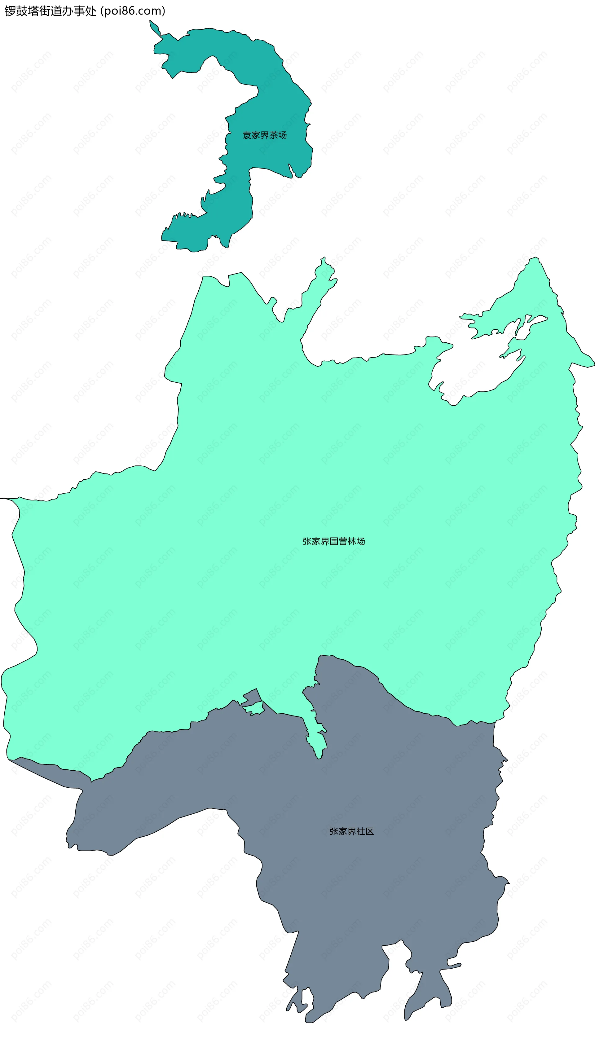 锣鼓塔街道办事处边界地图(五级行政区划)