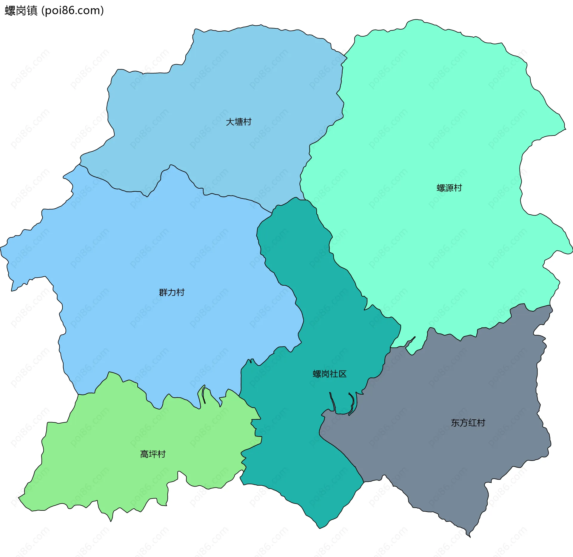 螺岗镇边界地图(五级行政区划)