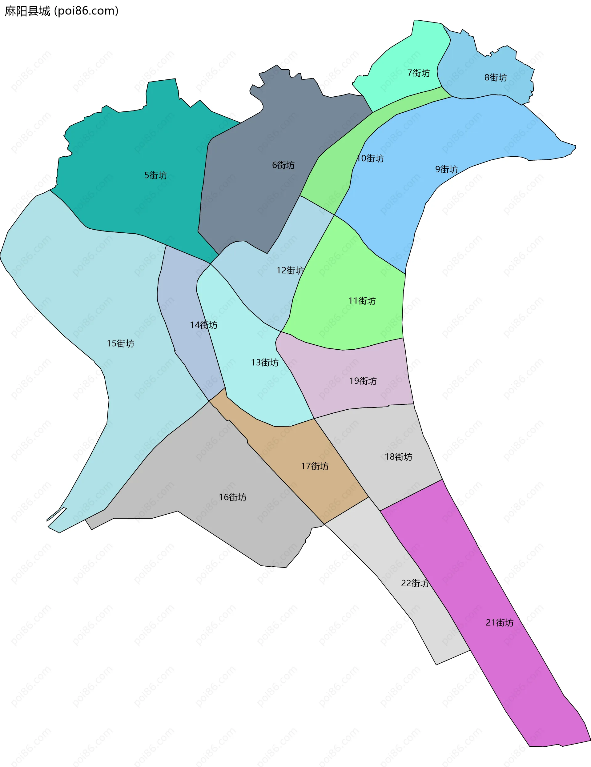 麻阳县城边界地图(五级行政区划)