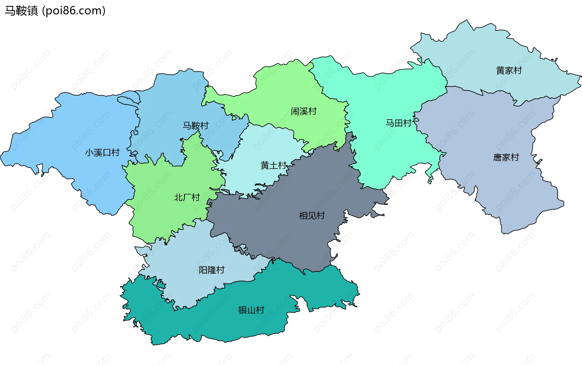 马鞍镇边界地图(五级行政区划)