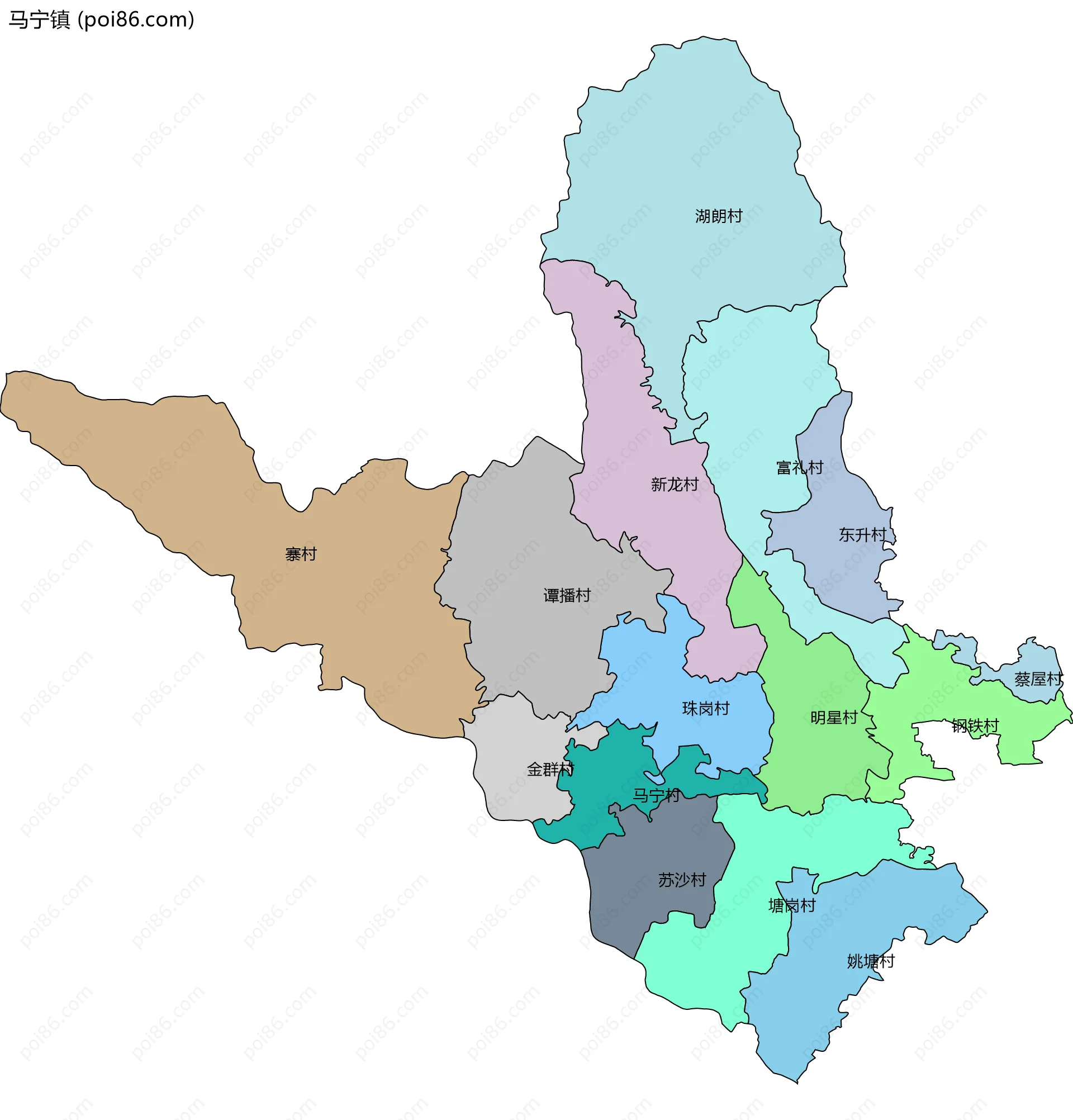马宁镇边界地图(五级行政区划)