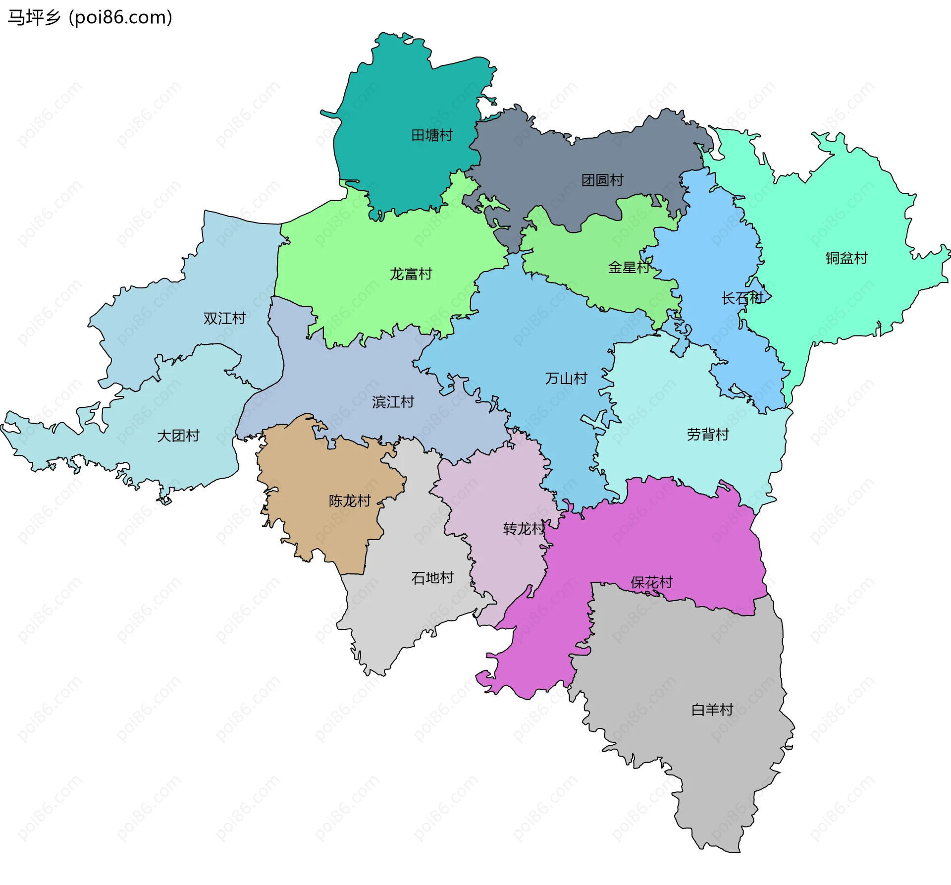 马坪乡边界地图(五级行政区划)