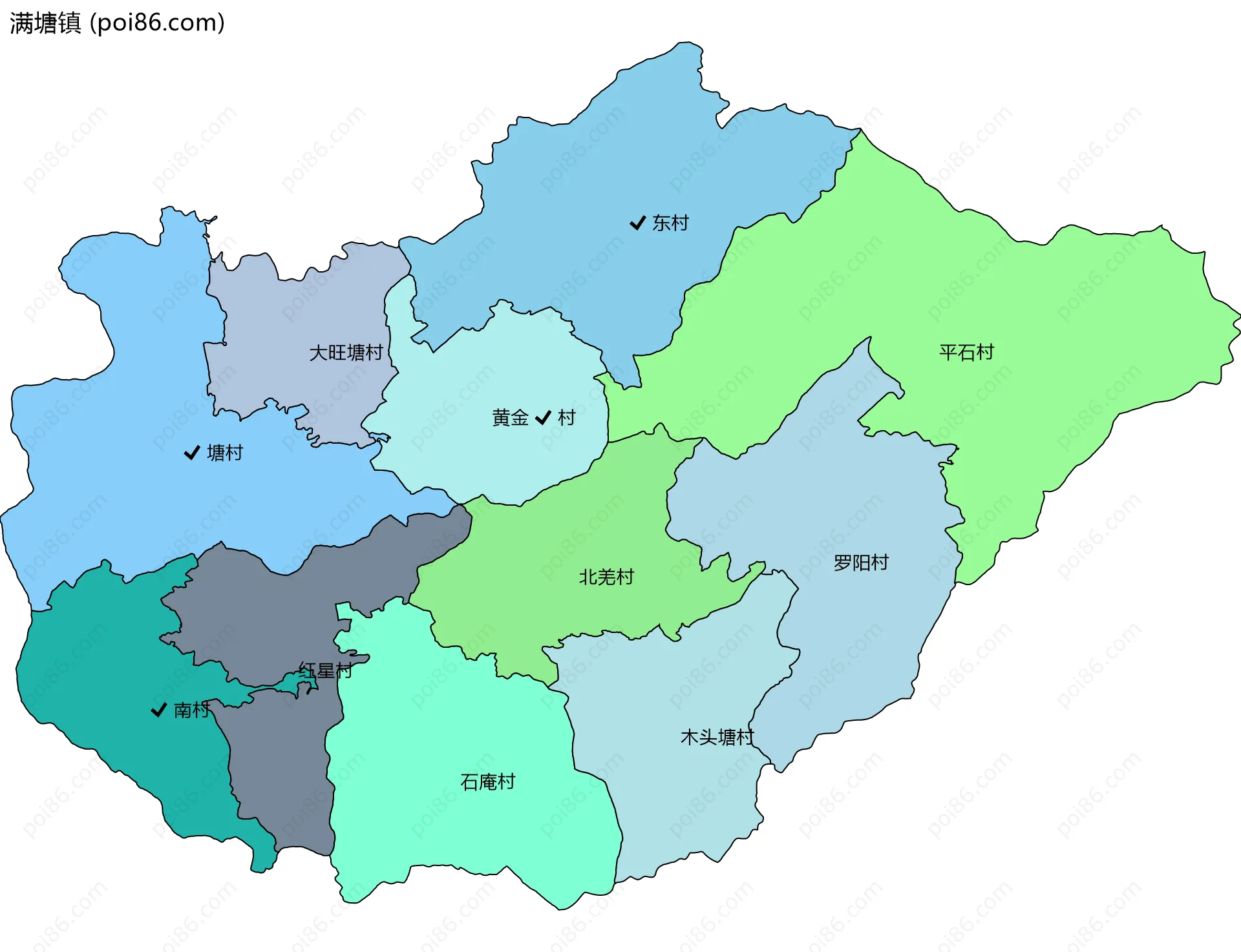 满塘镇边界地图(五级行政区划)
