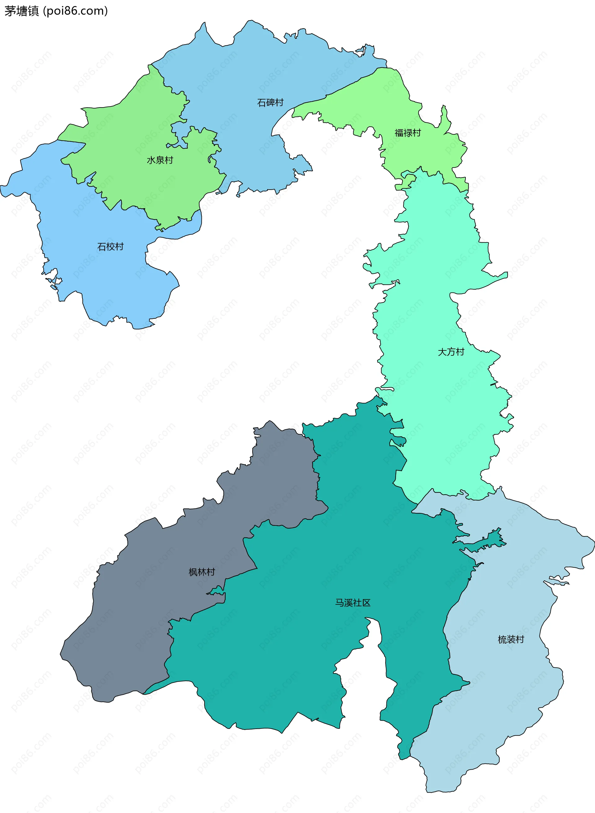 茅塘镇边界地图(五级行政区划)