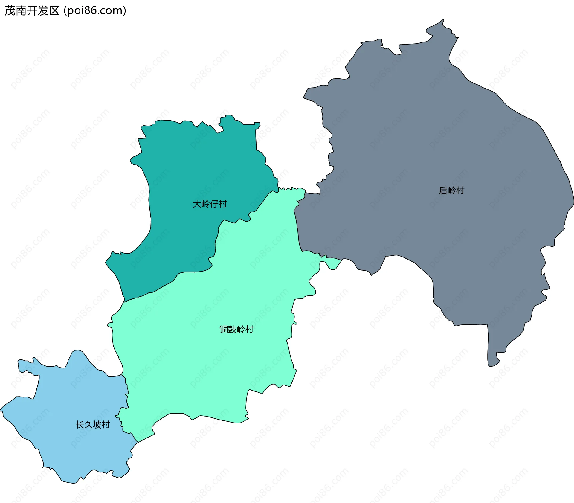茂南开发区边界地图(五级行政区划)