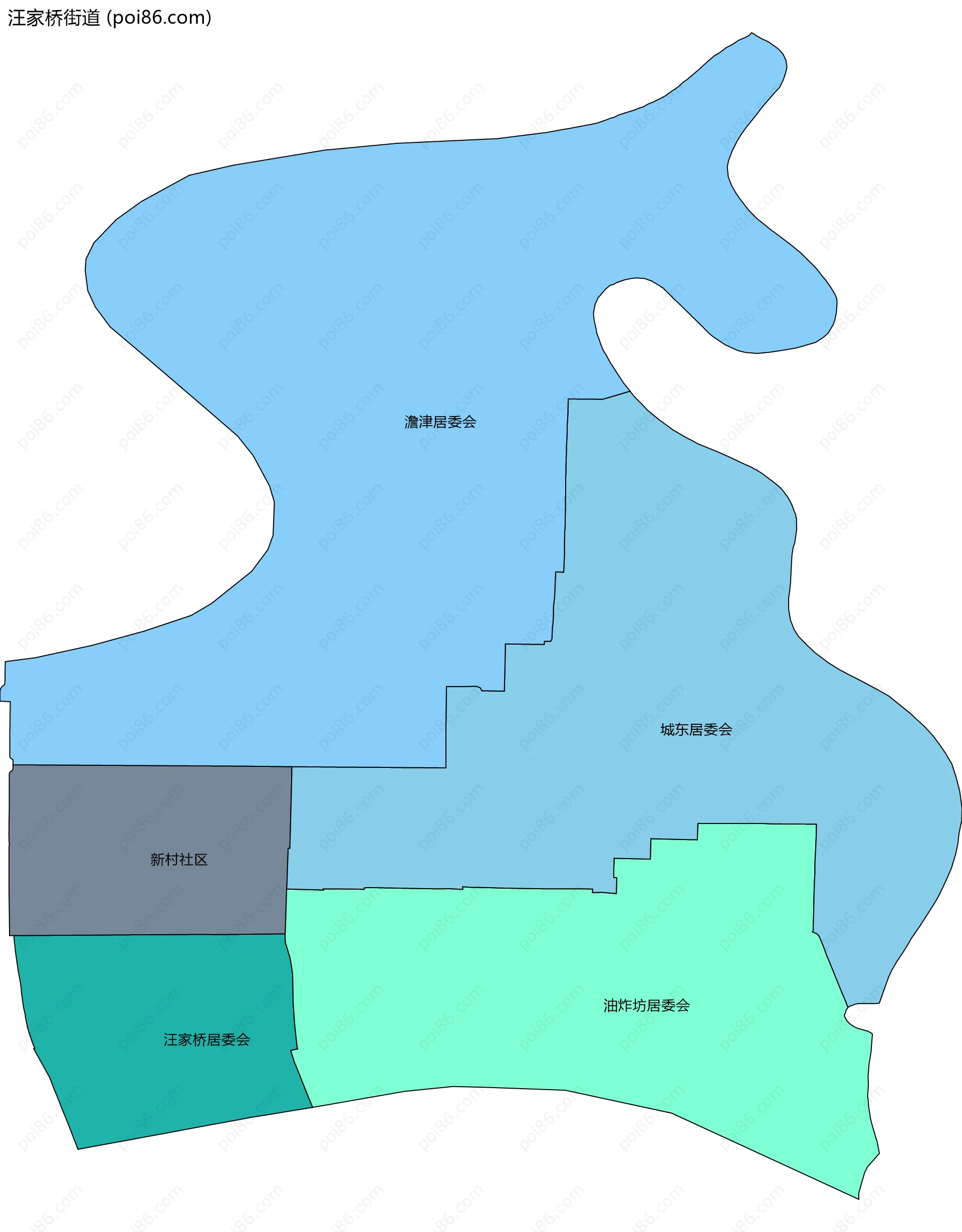 汪家桥街道边界地图(五级行政区划)