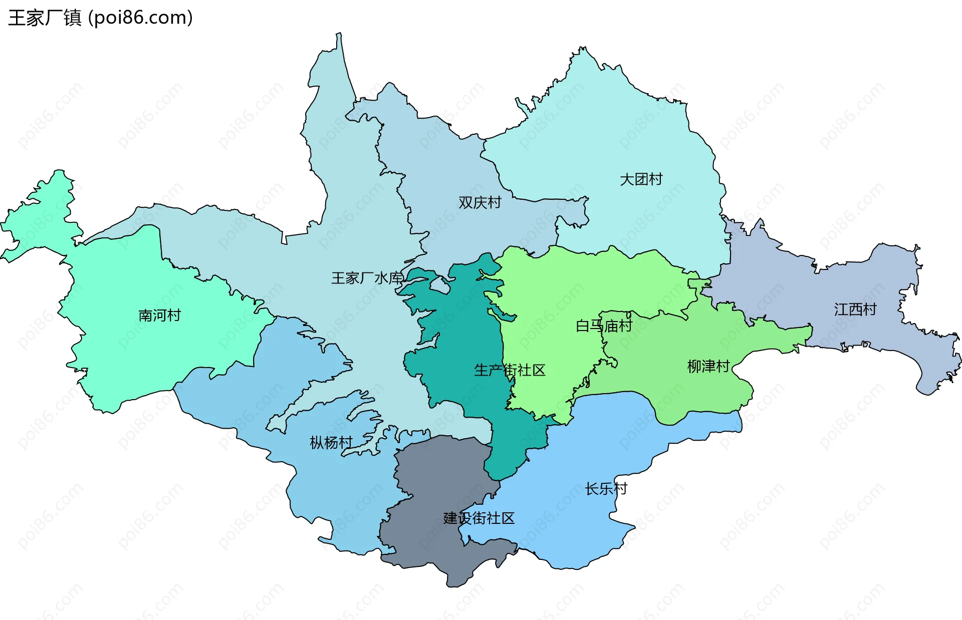 王家厂镇边界地图(五级行政区划)