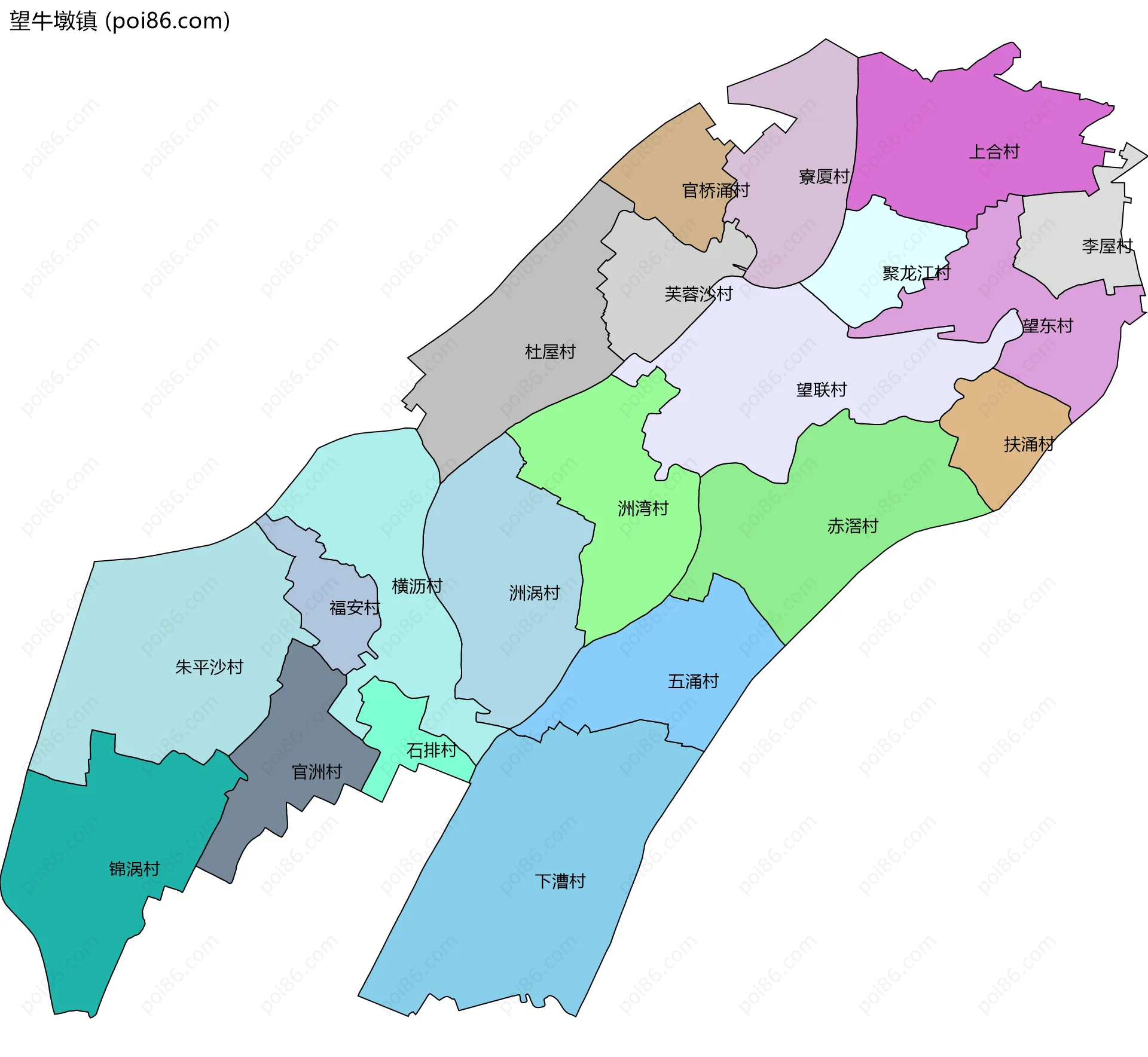 望牛墩镇边界地图(五级行政区划)