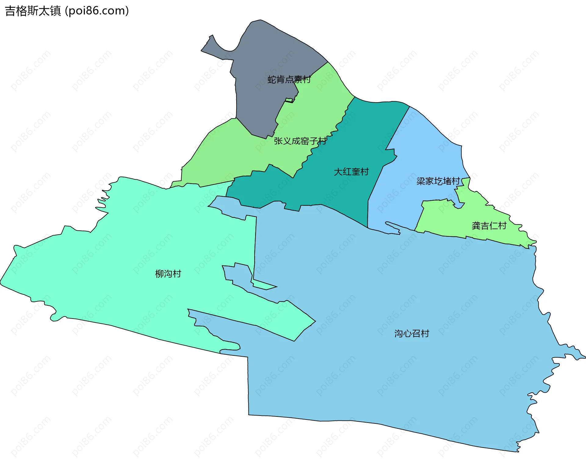 吉格斯太镇边界地图(五级行政区划)