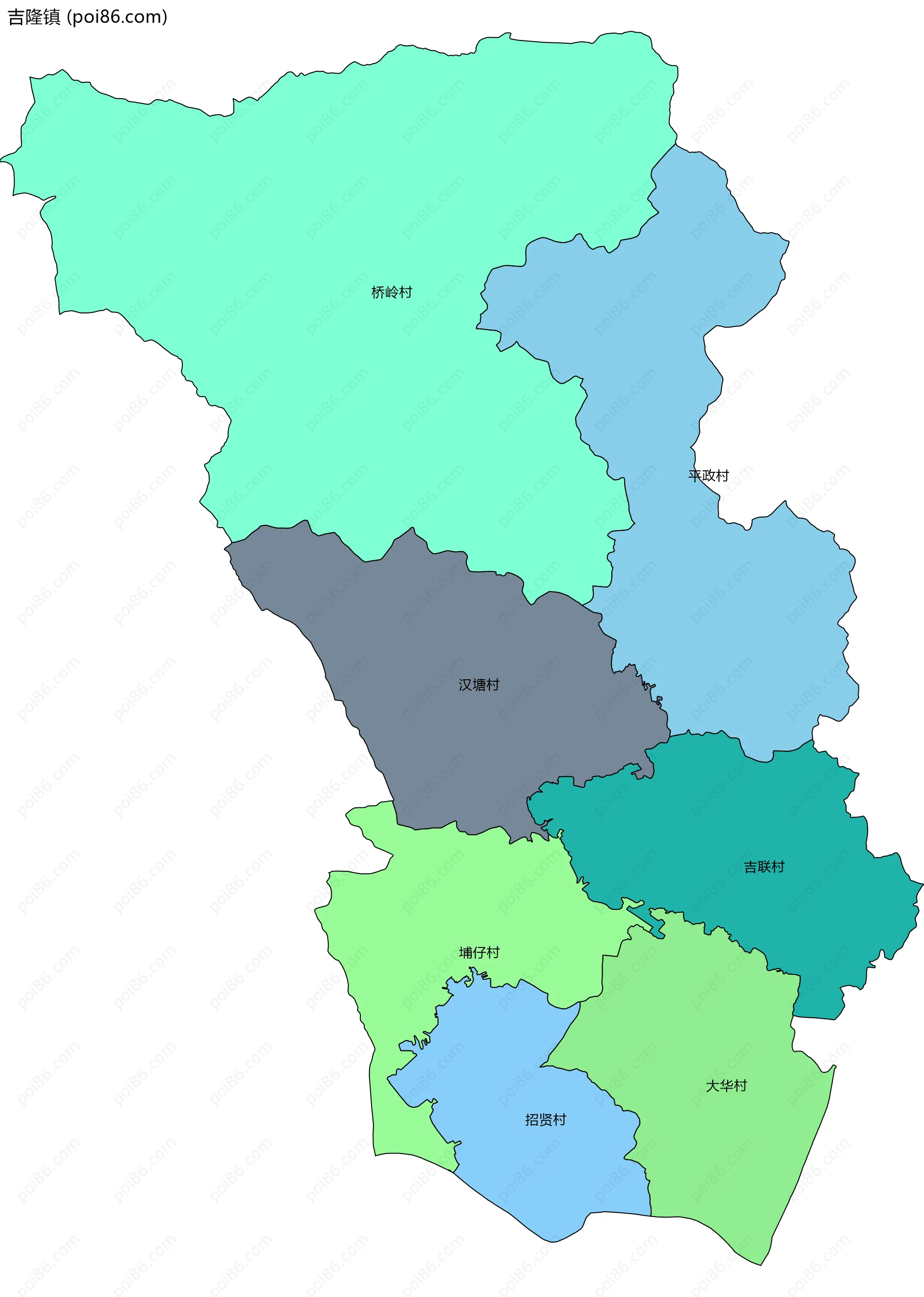 吉隆镇边界地图(五级行政区划)