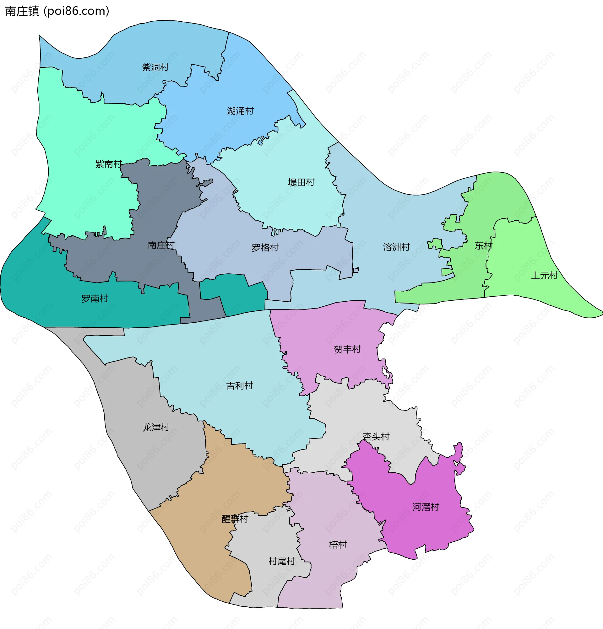 南庄镇边界地图(五级行政区划)