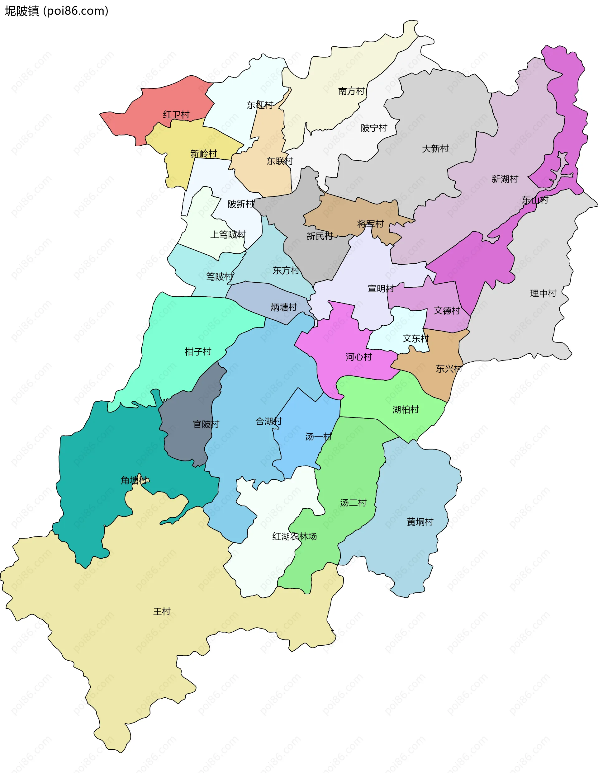 坭陂镇边界地图(五级行政区划)