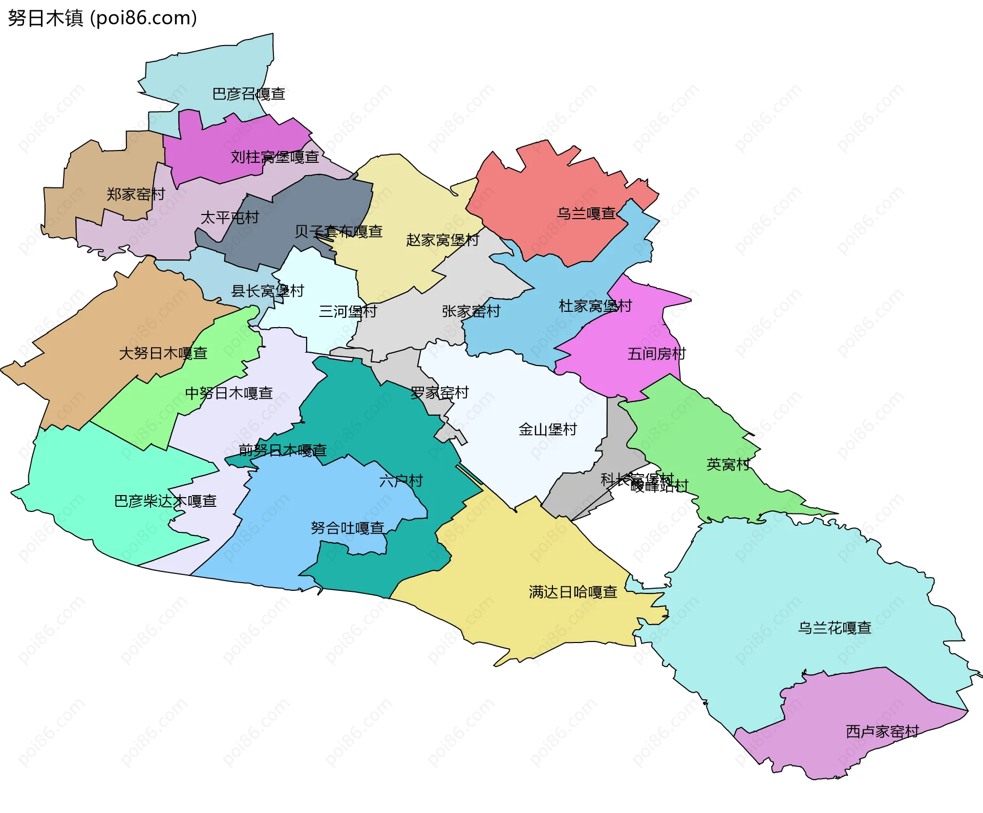 努日木镇边界地图(五级行政区划)