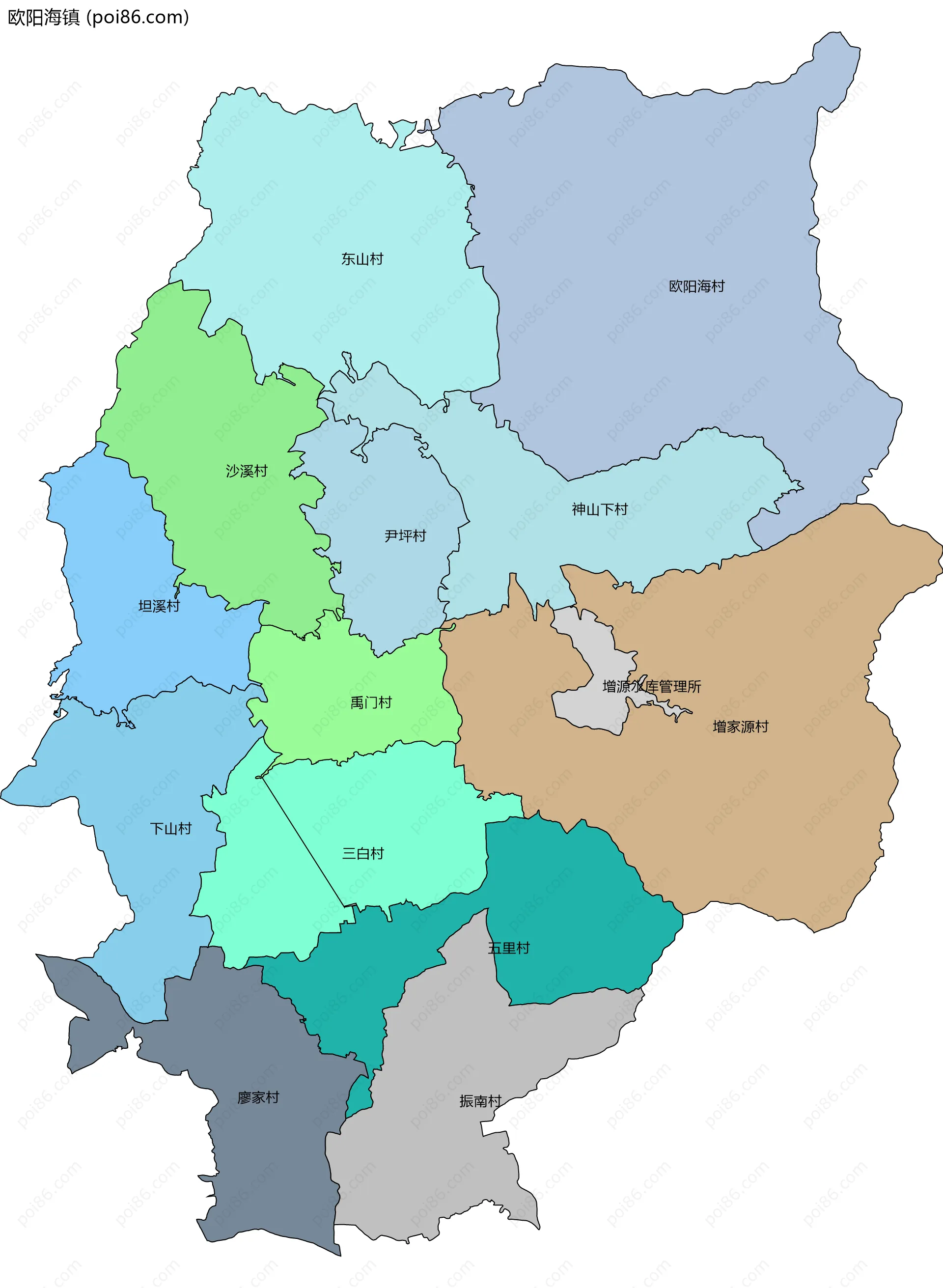 欧阳海镇边界地图(五级行政区划)