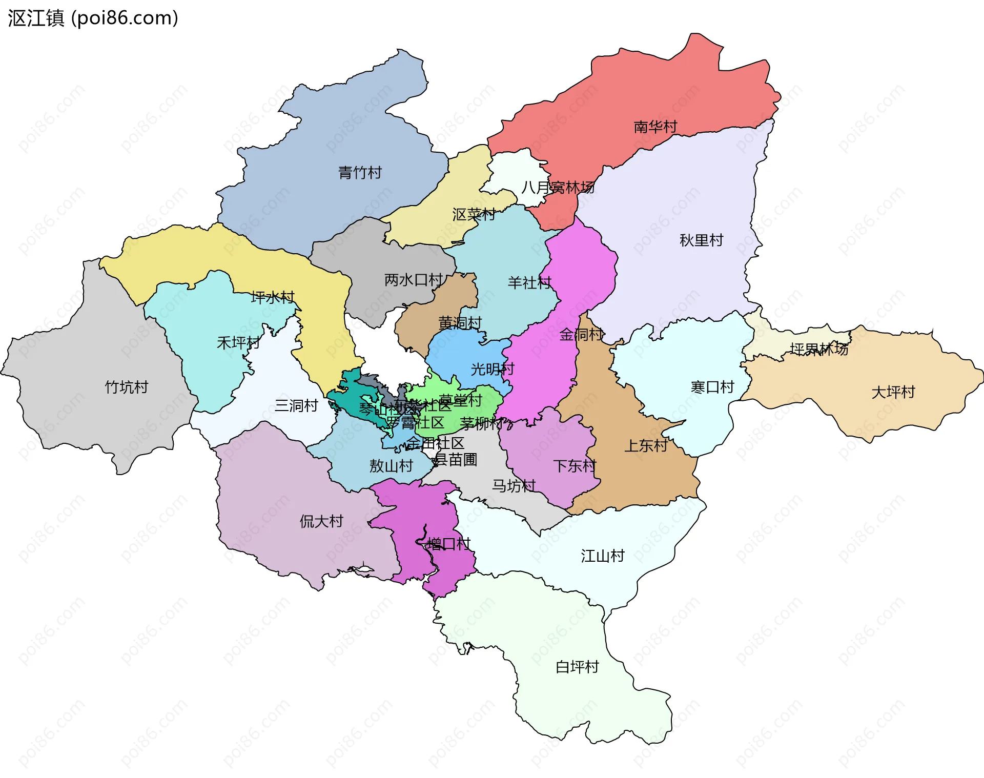 沤江镇边界地图(五级行政区划)