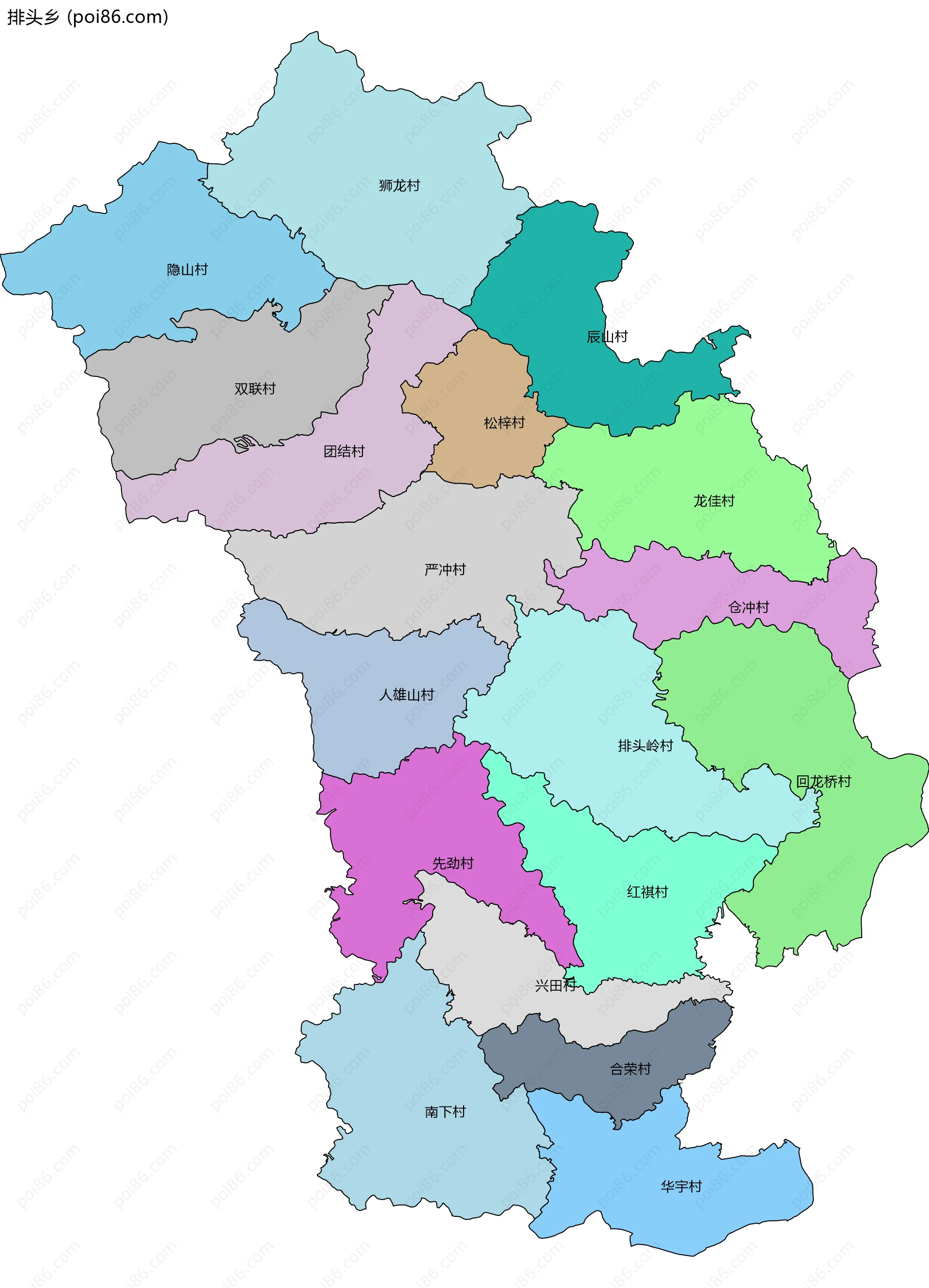 排头乡边界地图(五级行政区划)