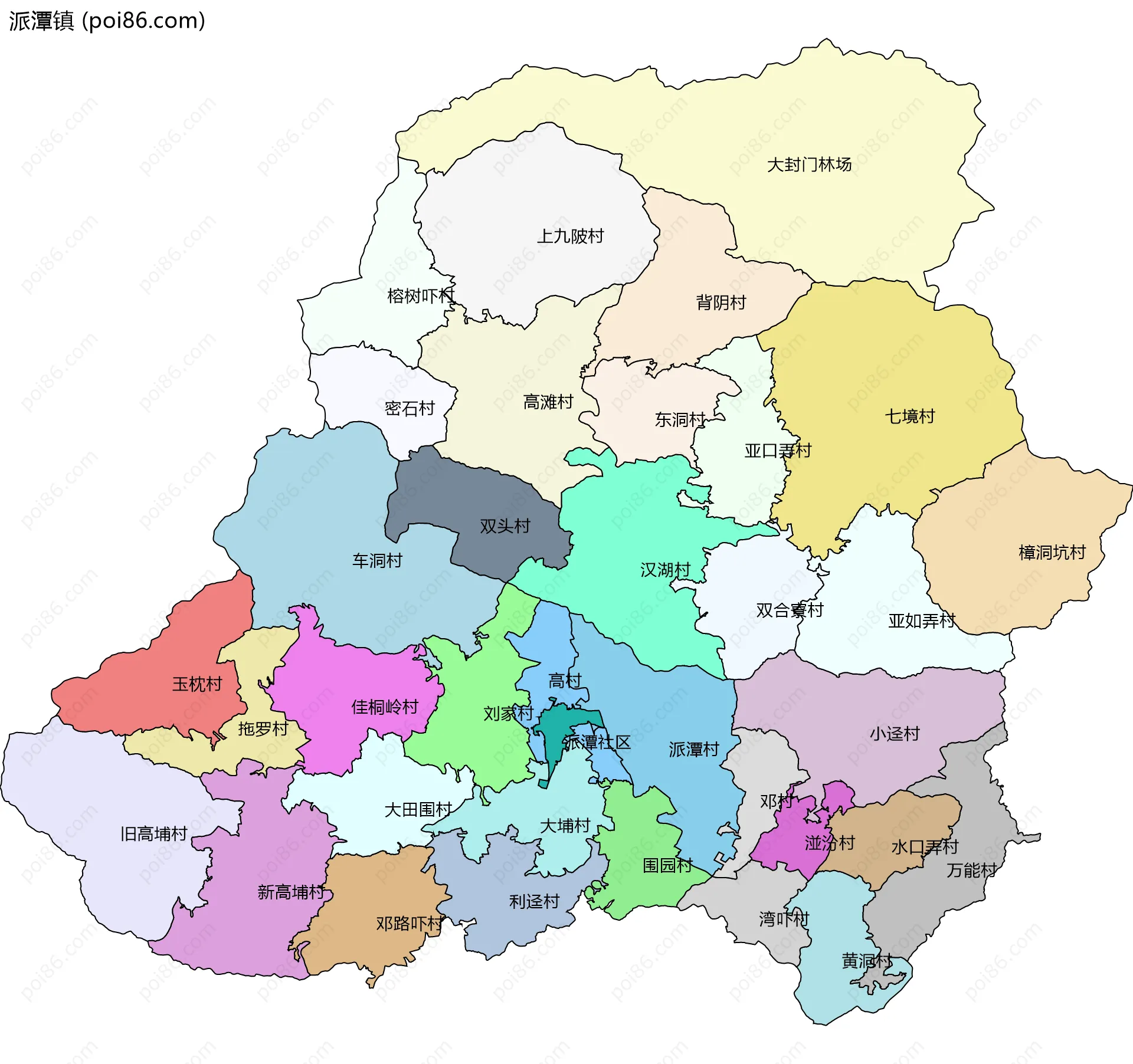 派潭镇边界地图(五级行政区划)