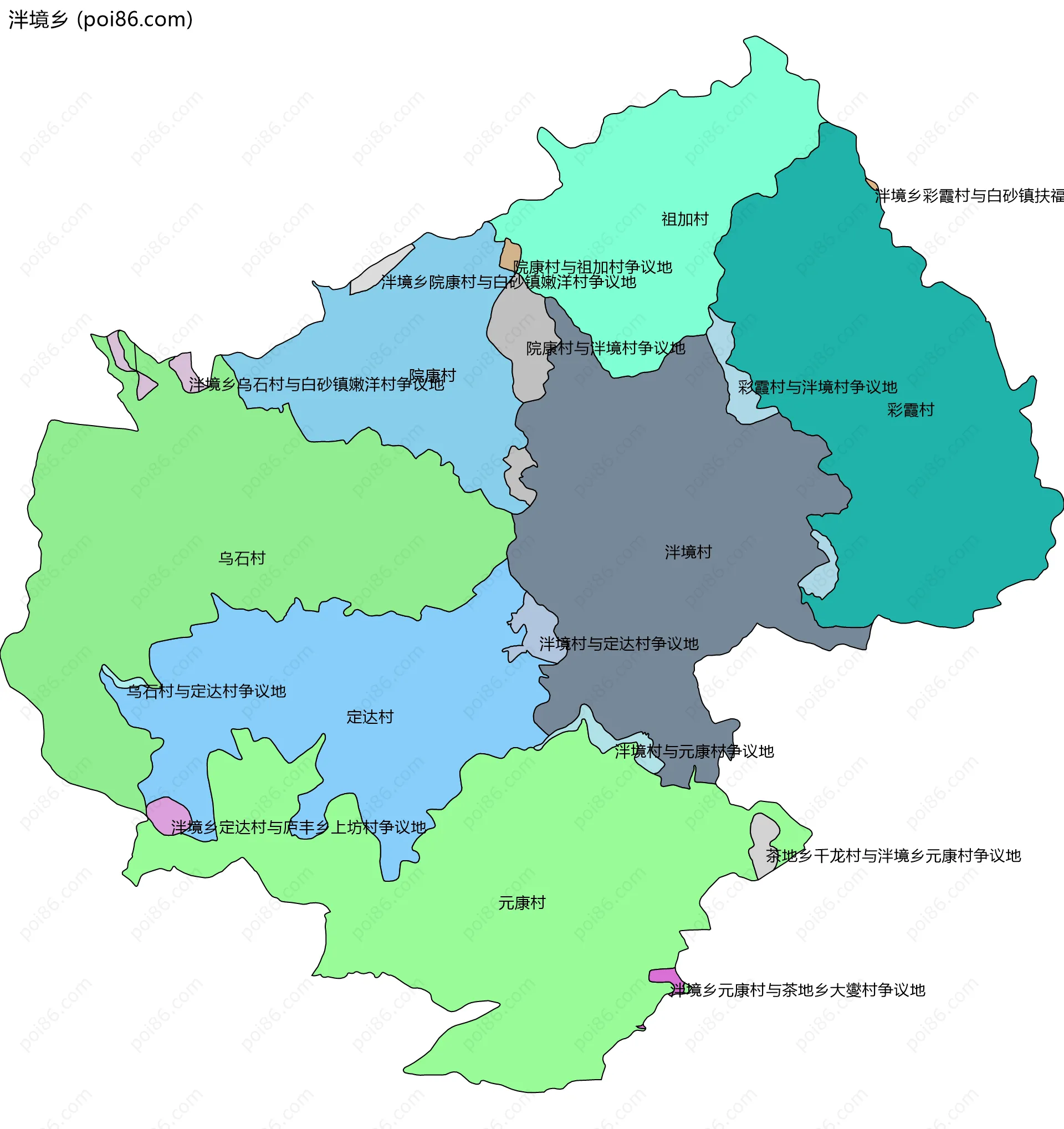 泮境乡边界地图(五级行政区划)
