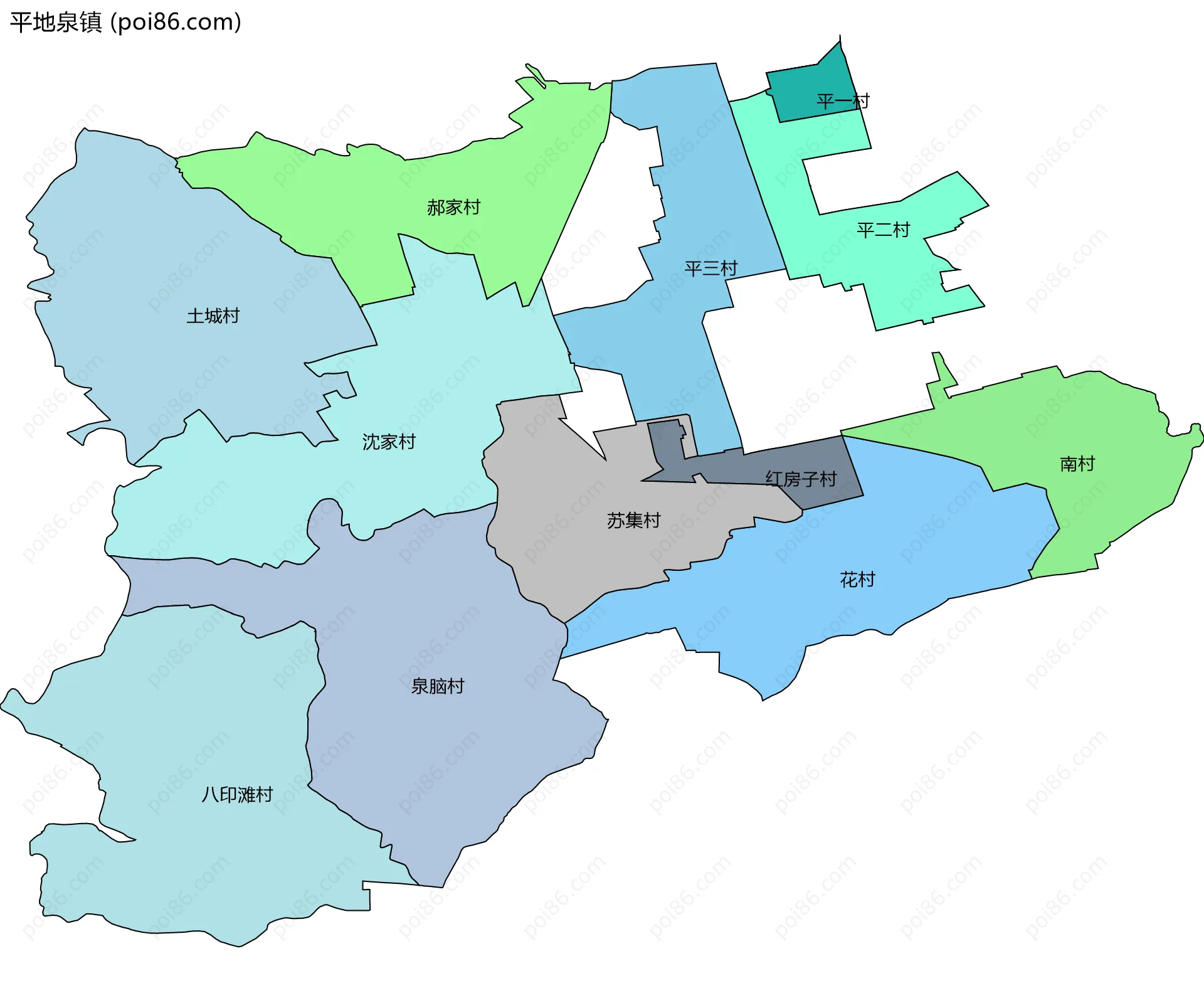平地泉镇边界地图(五级行政区划)
