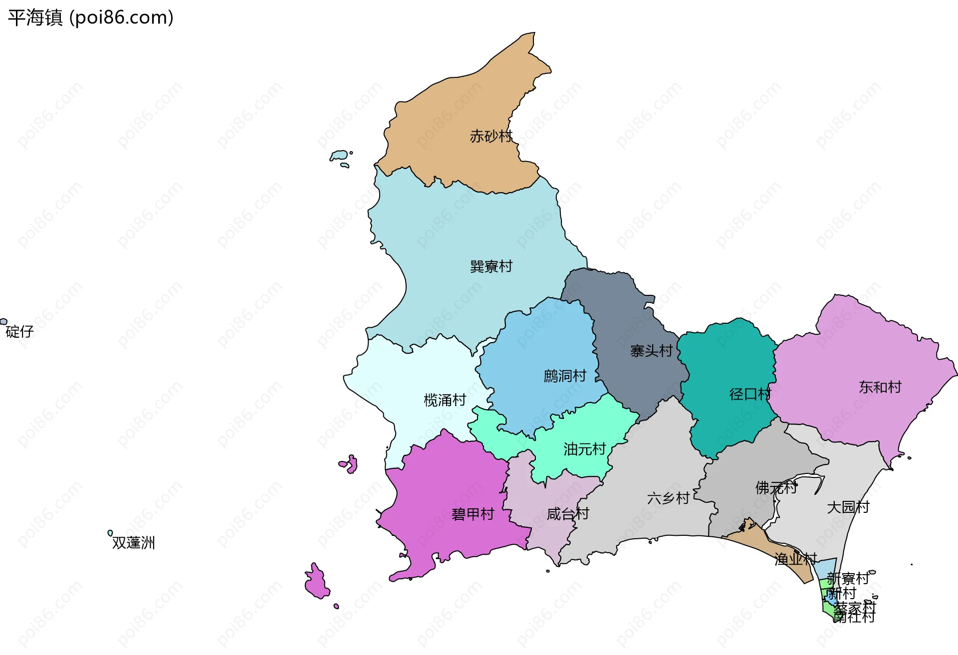 平海镇边界地图(五级行政区划)
