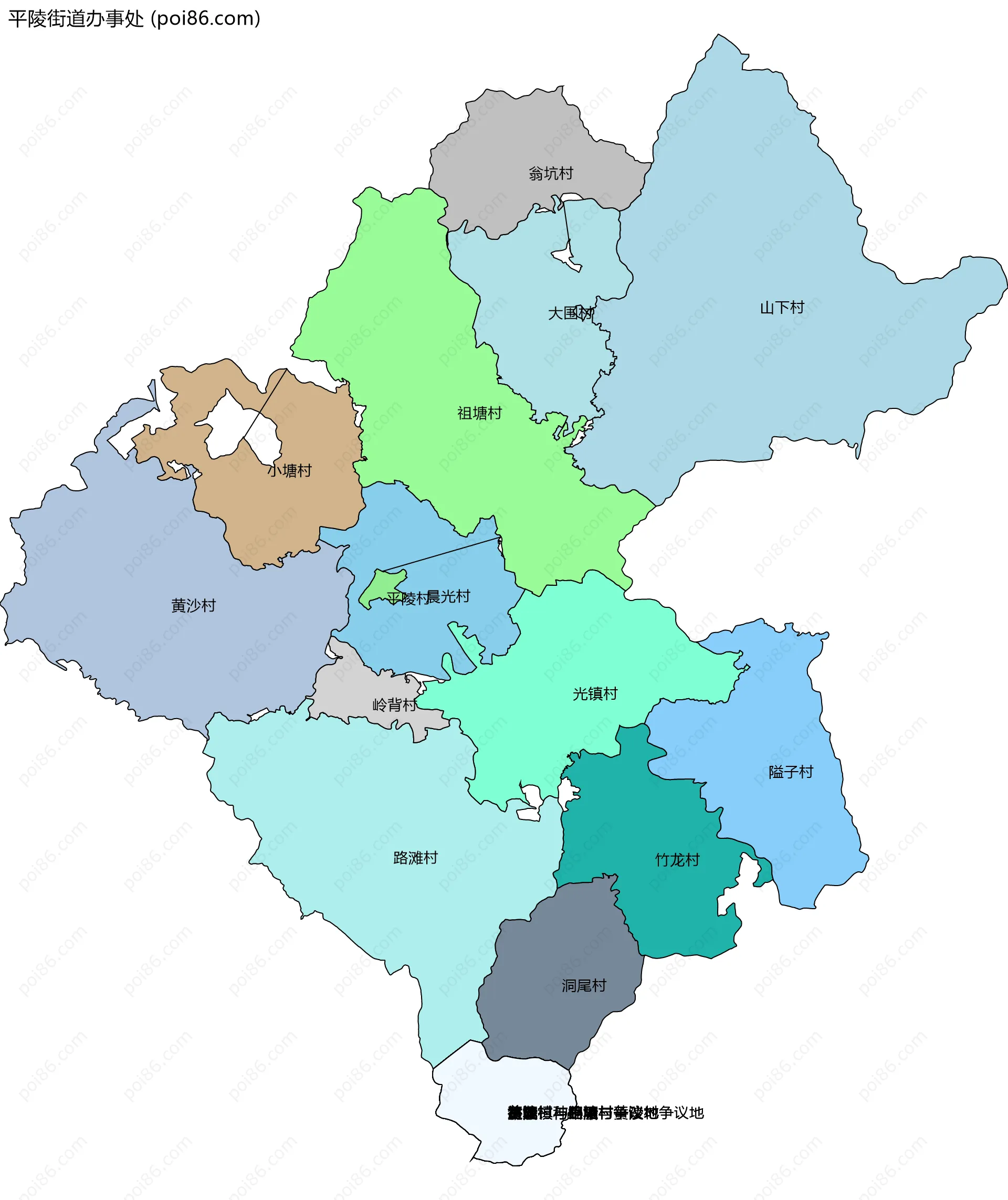 平陵街道办事处边界地图(五级行政区划)