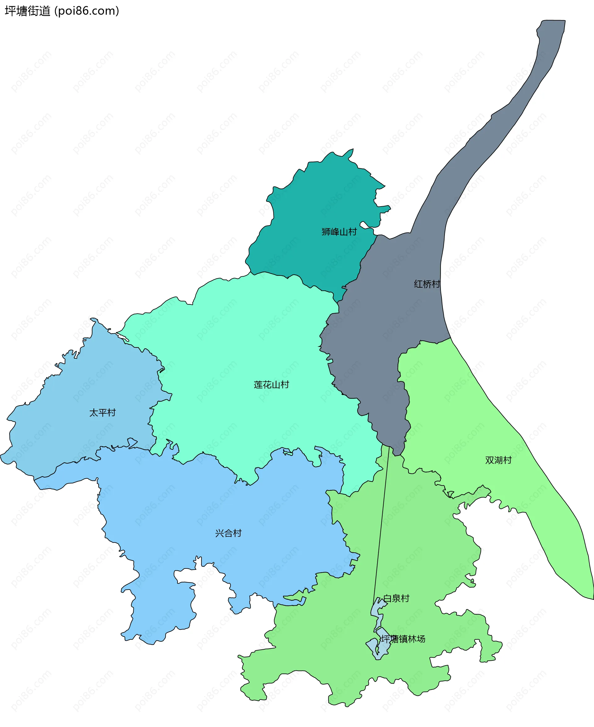 坪塘街道边界地图(五级行政区划)