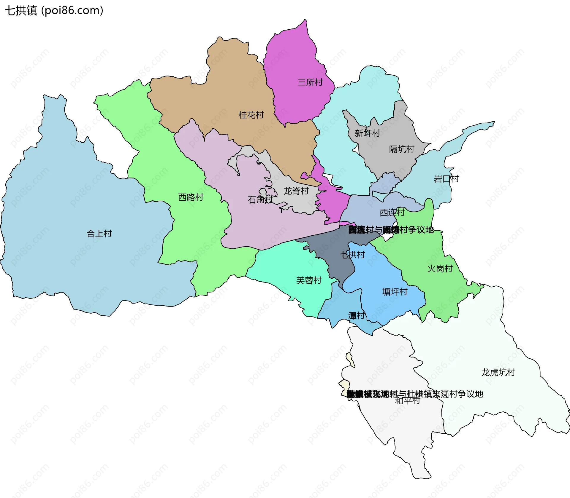 七拱镇边界地图(五级行政区划)