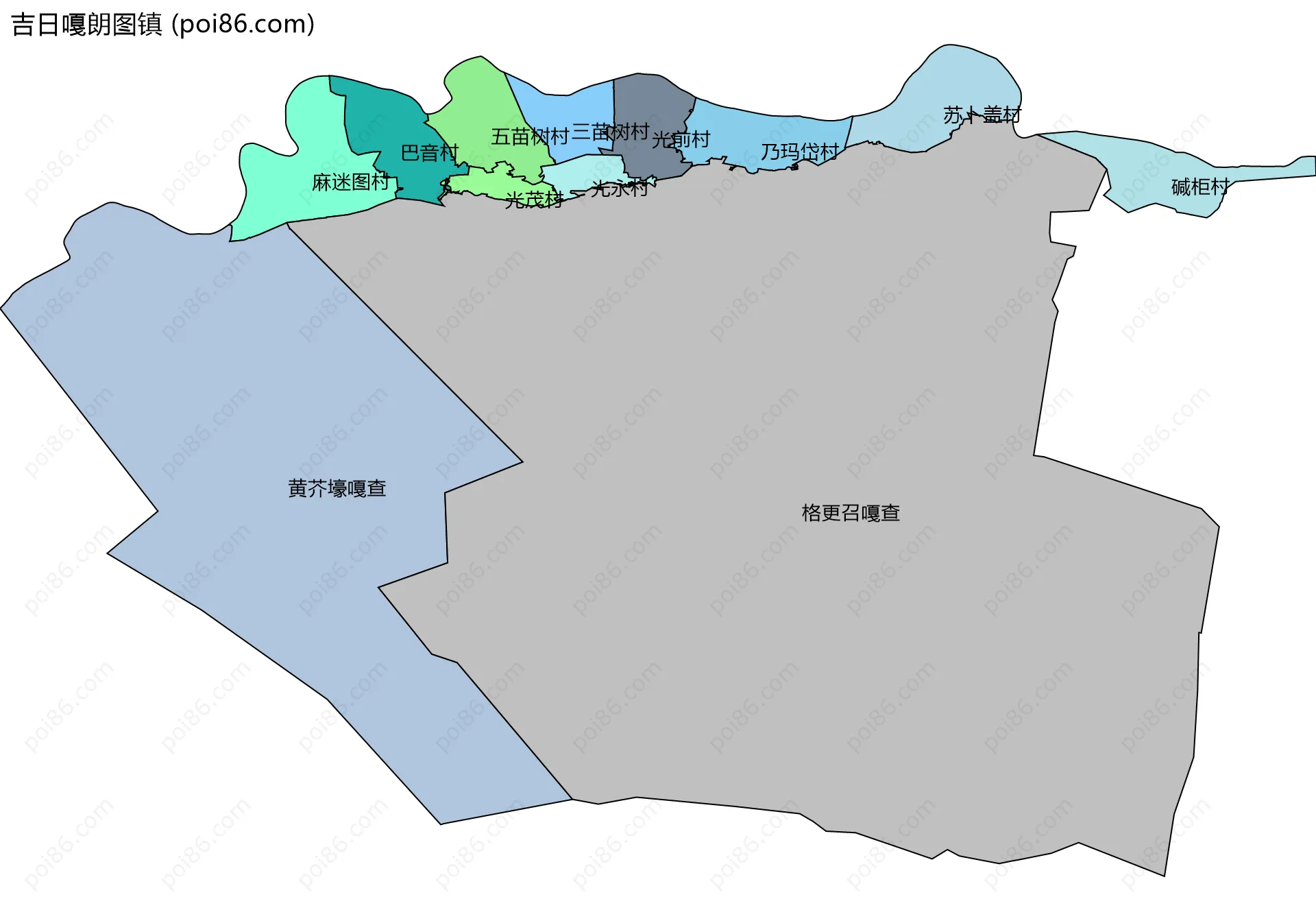 吉日嘎朗图镇边界地图(五级行政区划)