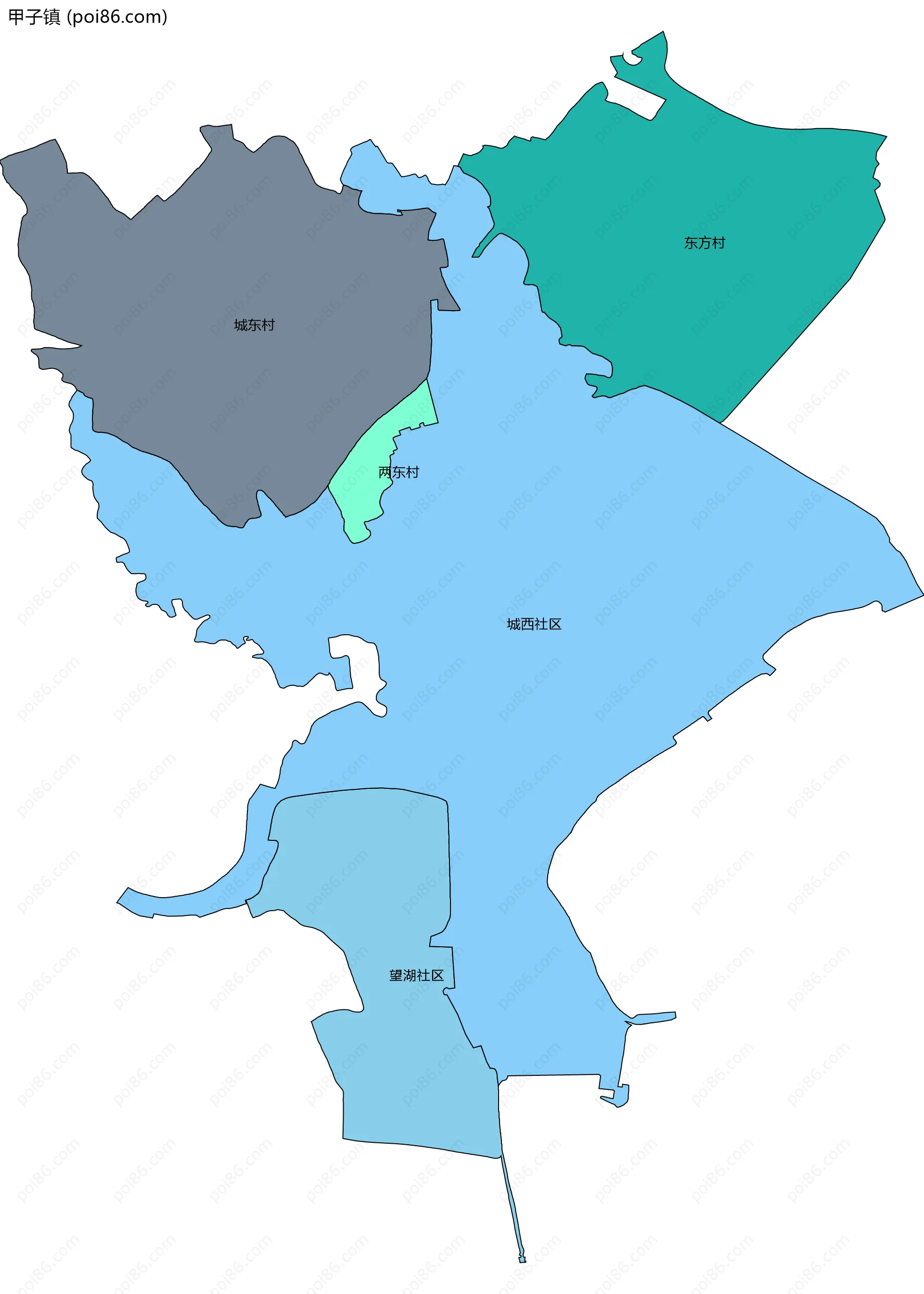 甲子镇边界地图(五级行政区划)