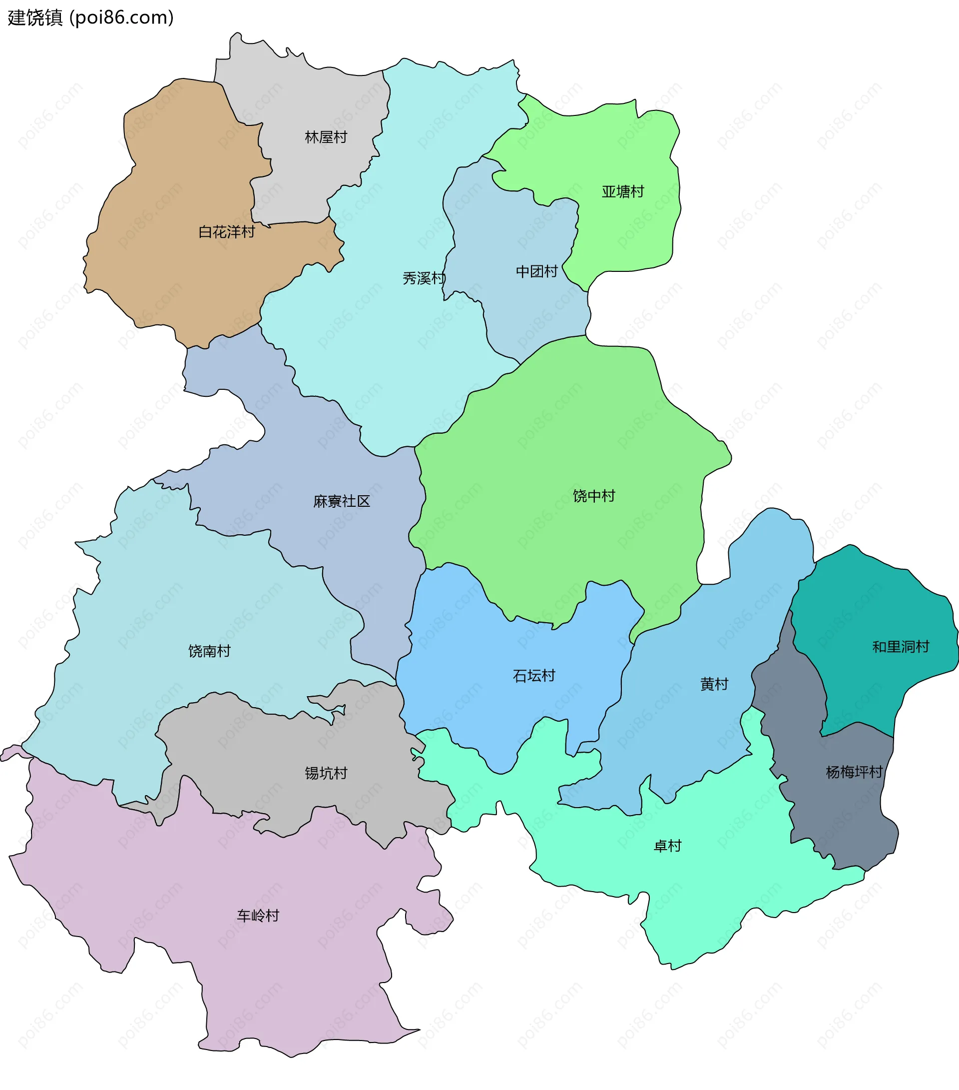 建饶镇边界地图(五级行政区划)