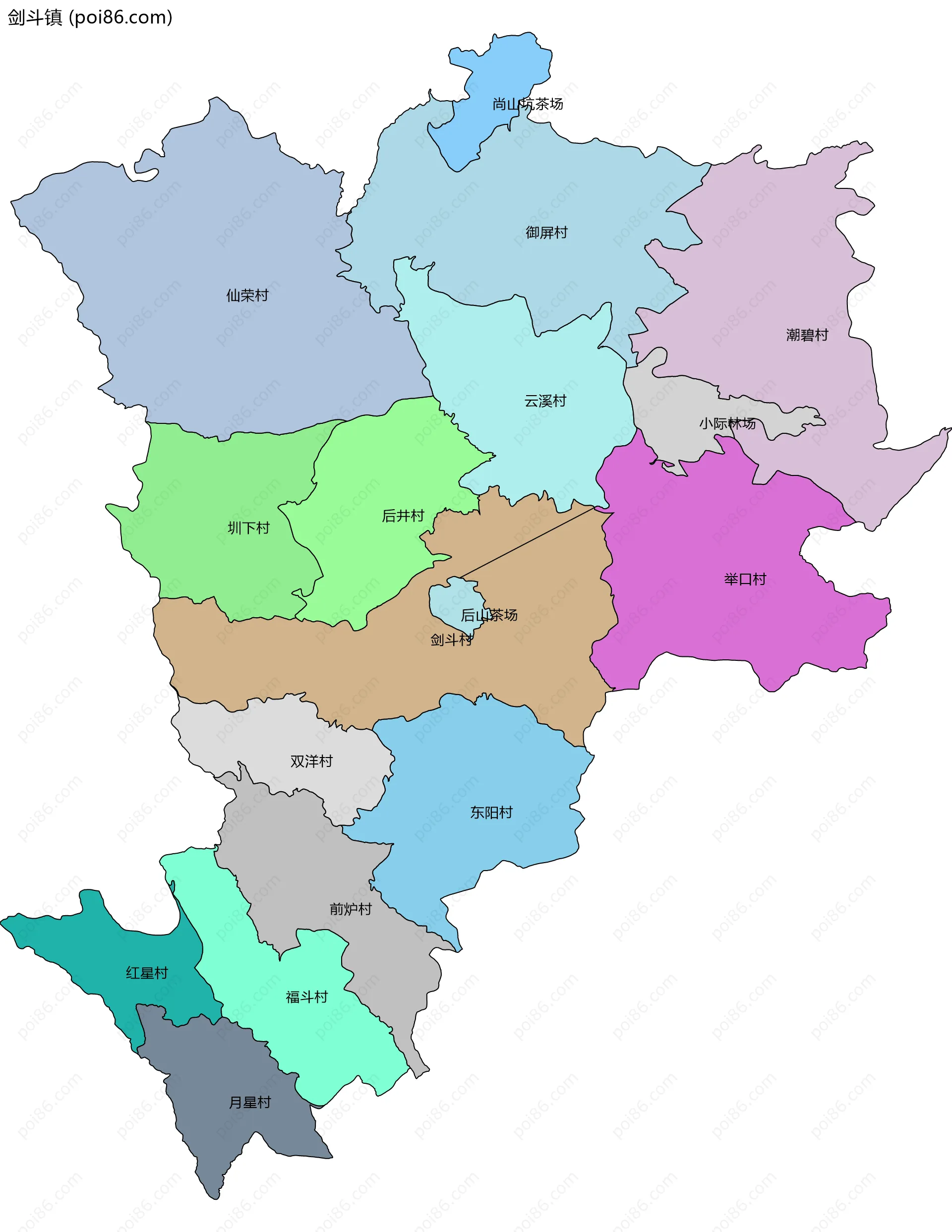 剑斗镇边界地图(五级行政区划)