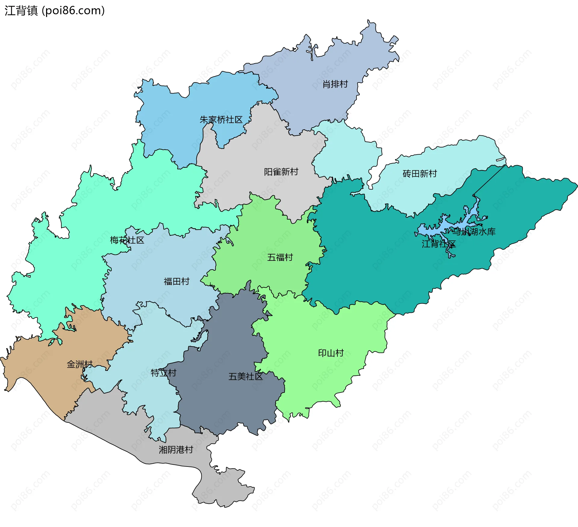 江背镇边界地图(五级行政区划)