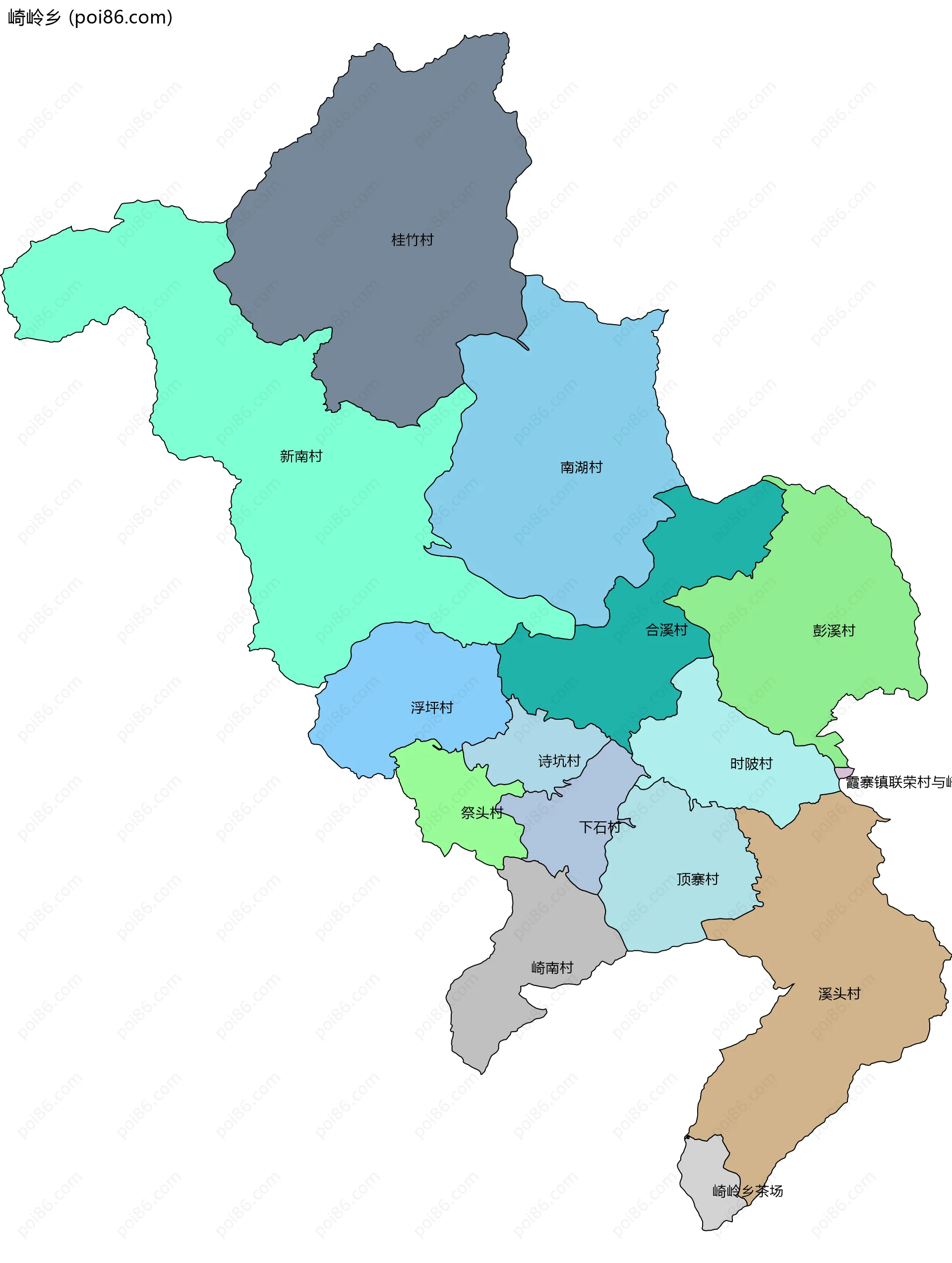 崎岭乡边界地图(五级行政区划)